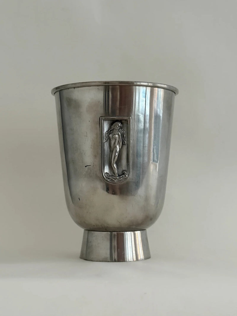 1930s Pewter Vase with Figurative Relief by Galerie Storm | The Oblist — handcrafted pewter, vintage design