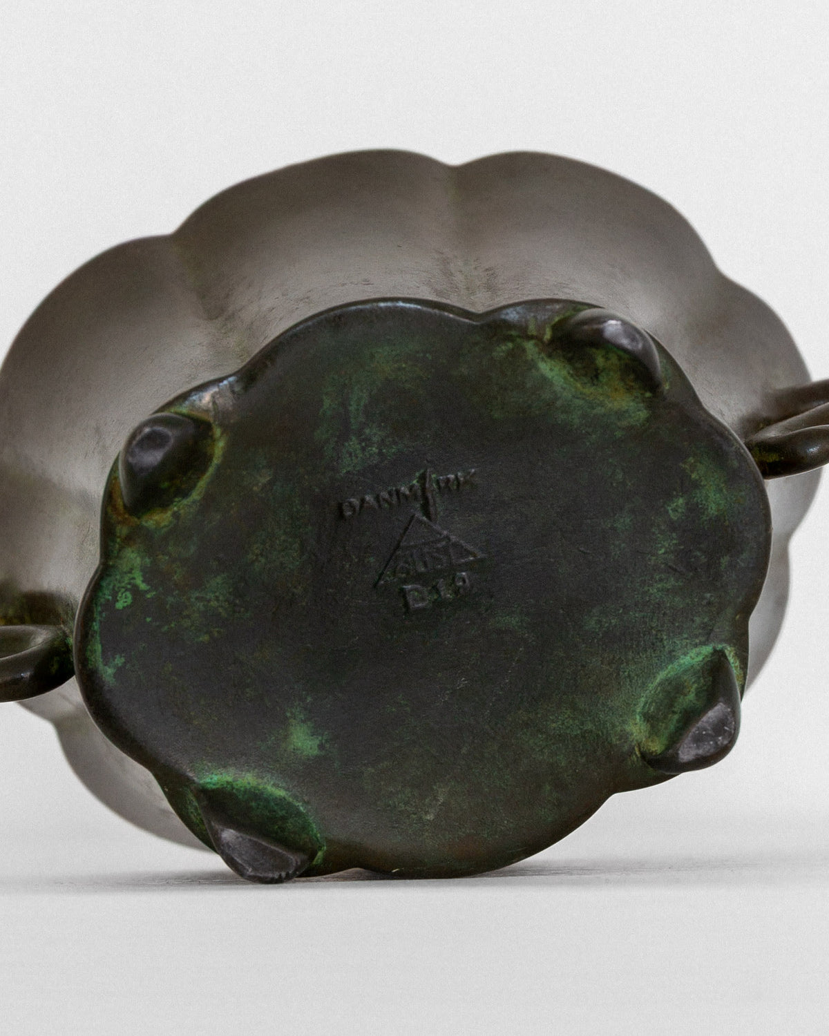Art Deco Miniature Jardiniere by Just Andersen, Denmark, 1930s — top view of patinated metal base