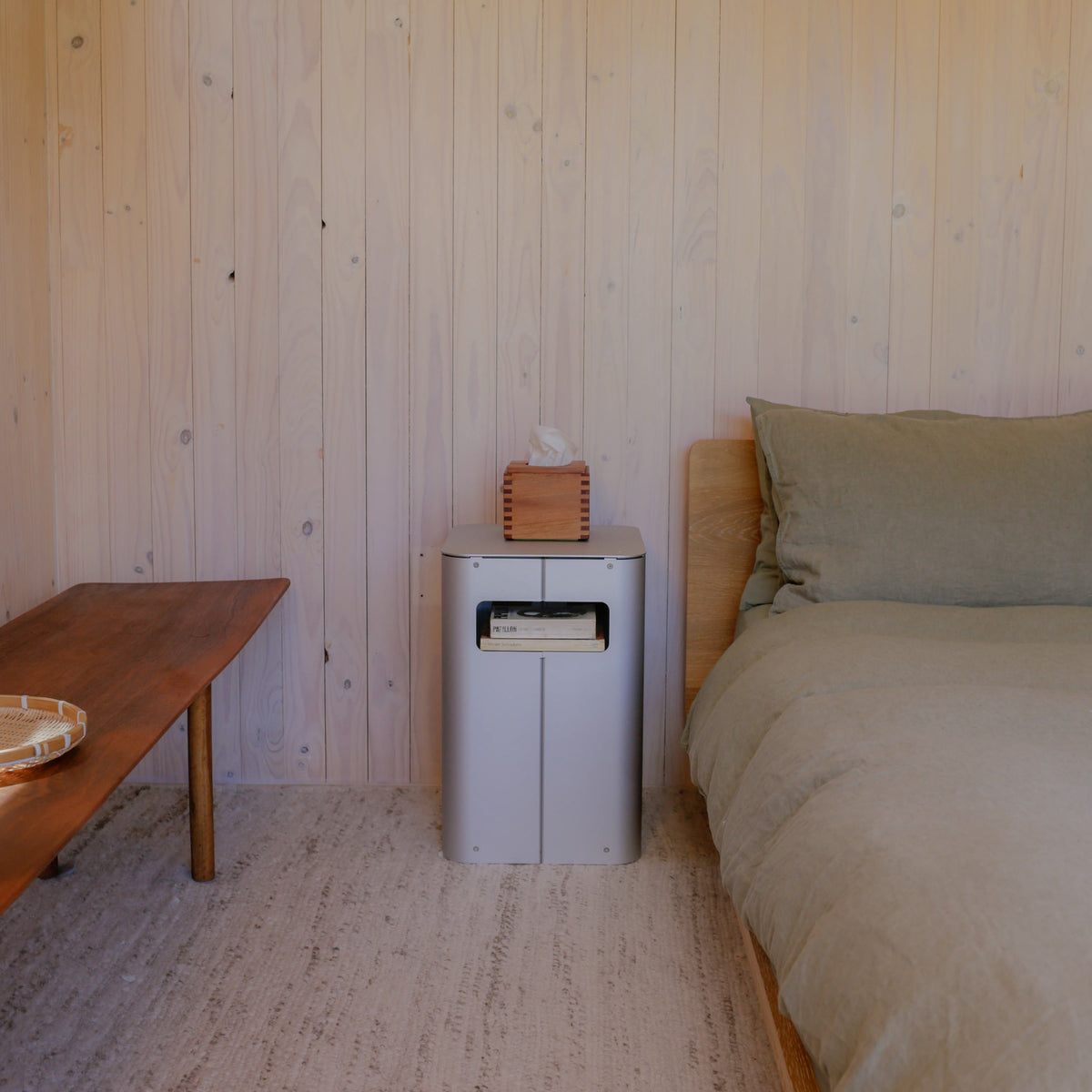 Gadroon Bedside Table in Aluminium — close-up