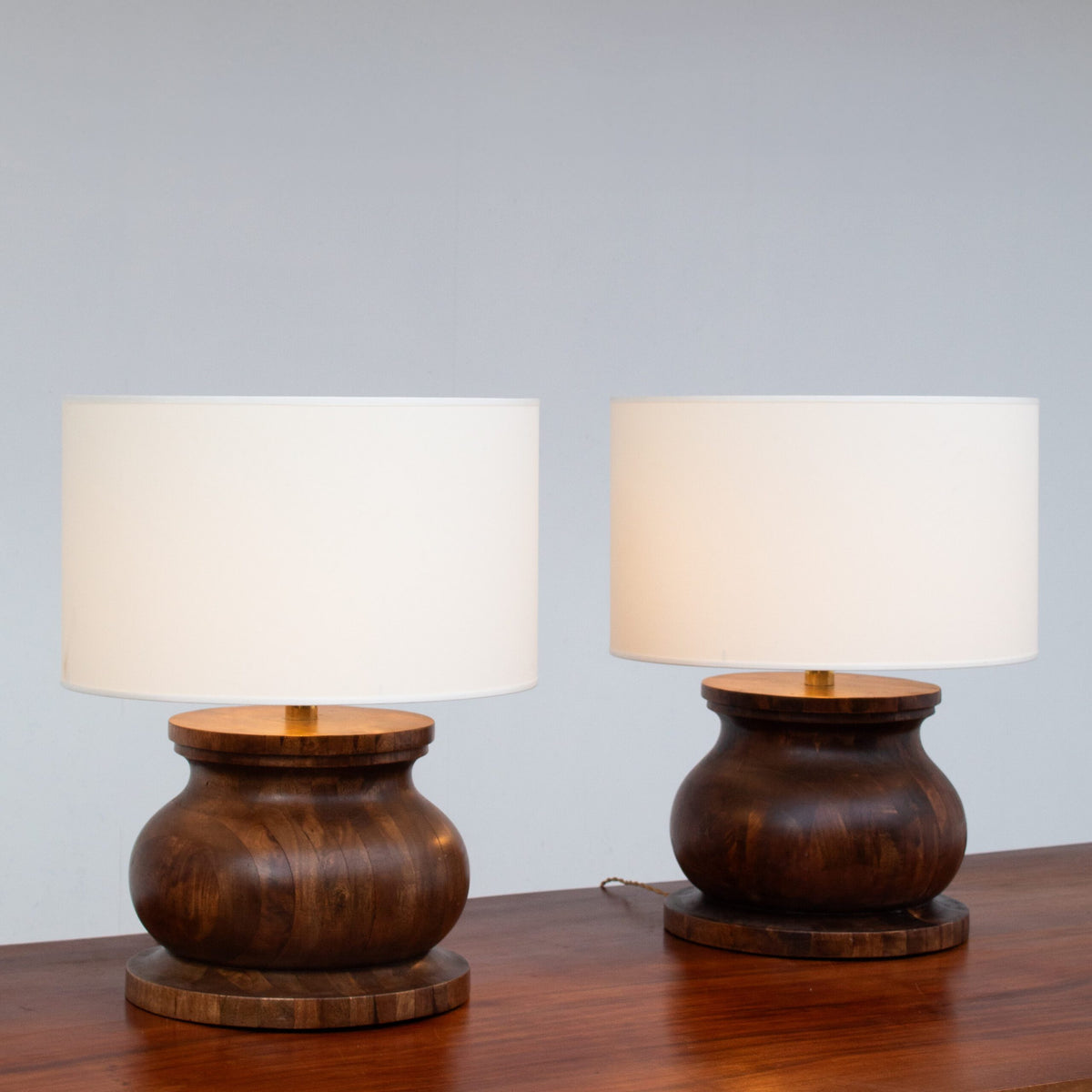 Sculptural Walnut Table Lamp — side angle