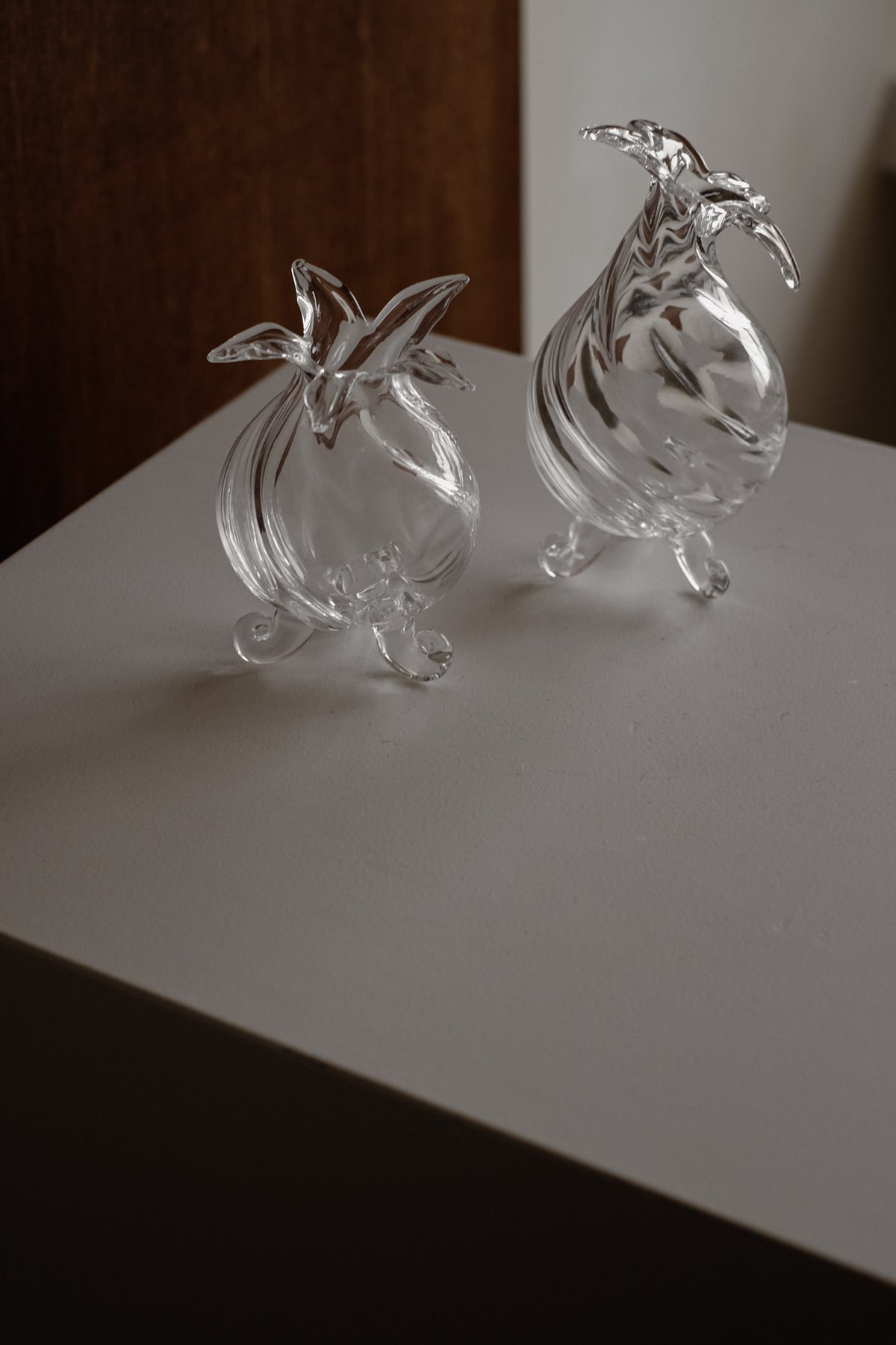 Mouthblown Glass Vase Set of 2 — side angle on white pedestal
