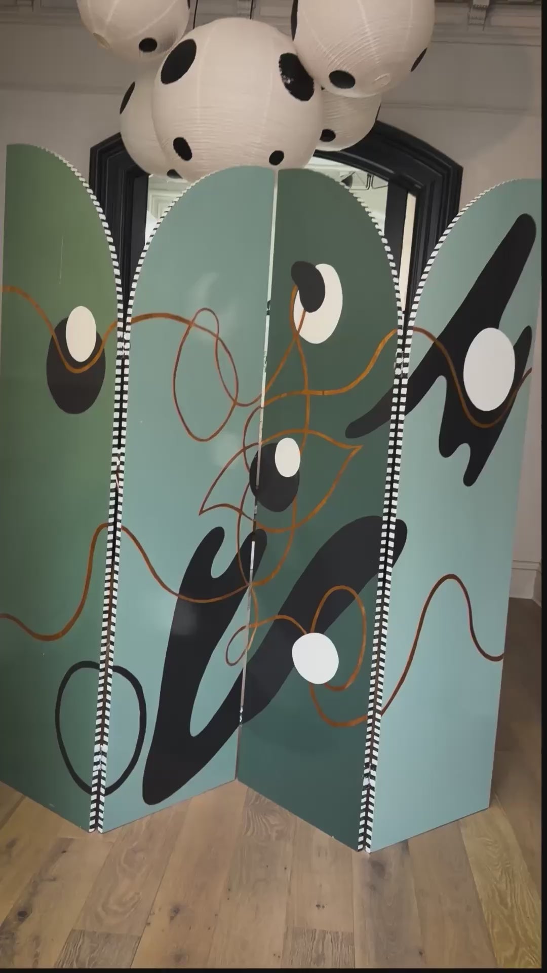 Striped Side Wooden Screen- Hand Painted by Artist - Video