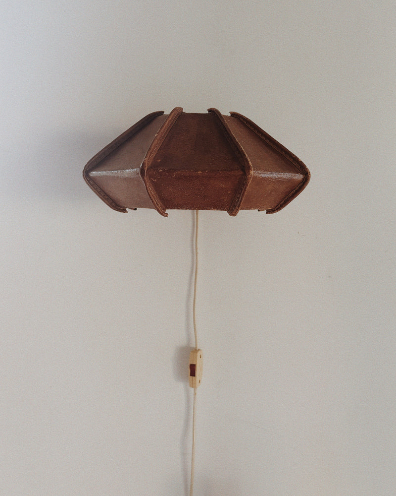 Leather Wall Lamp, Mid Century Poland — detail view