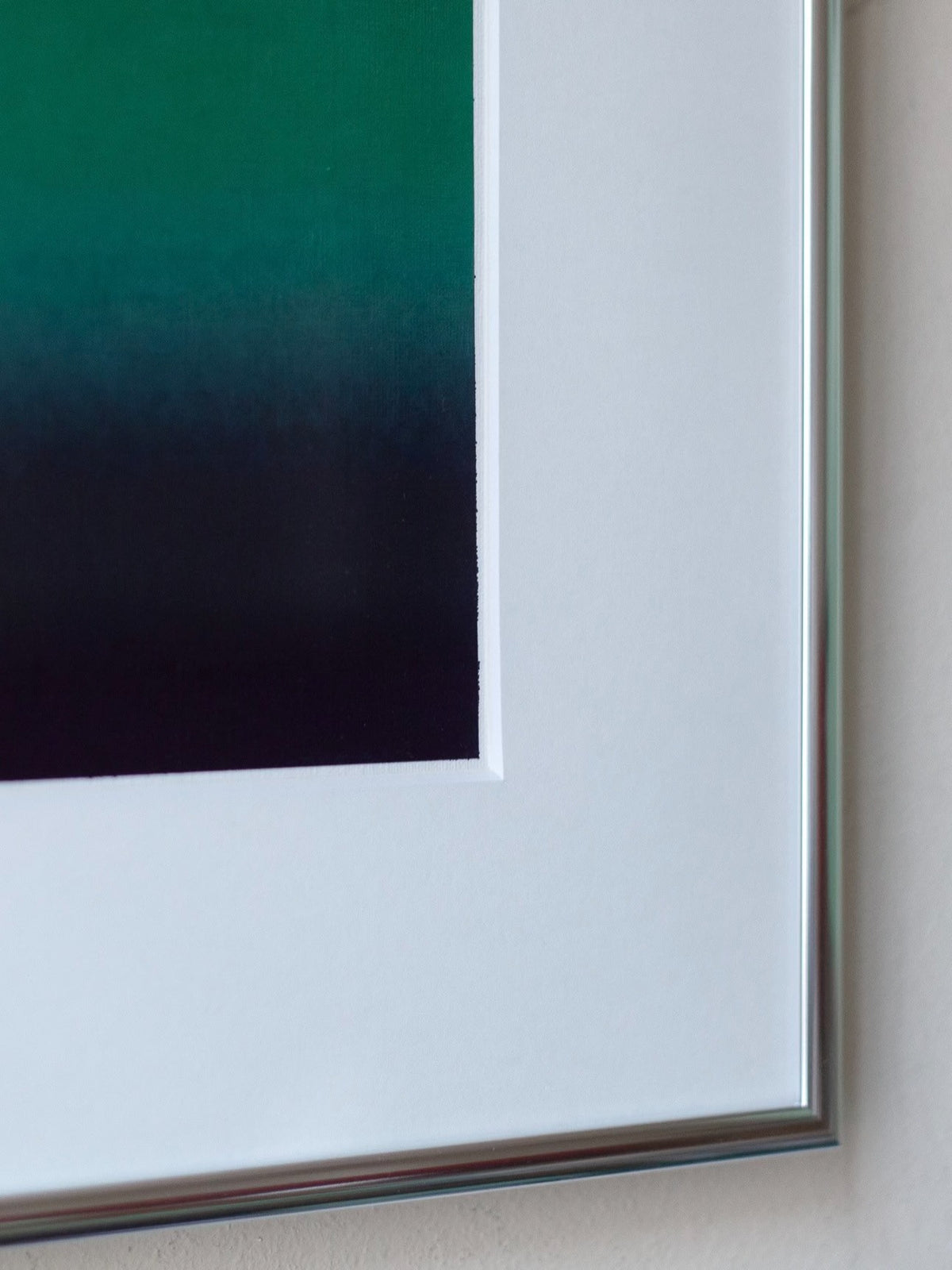 Detail of gradient transition from emerald green to deep violet, Untitled 2025 painting by Rebecca von Matérn