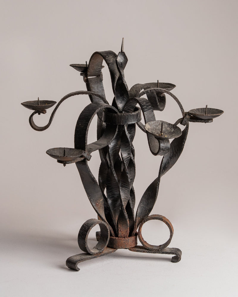 Vintage Folk Art Hand-Forged Wrought Iron Candelabra by Studio Ecubed | The Oblist — handcrafted dark iron design