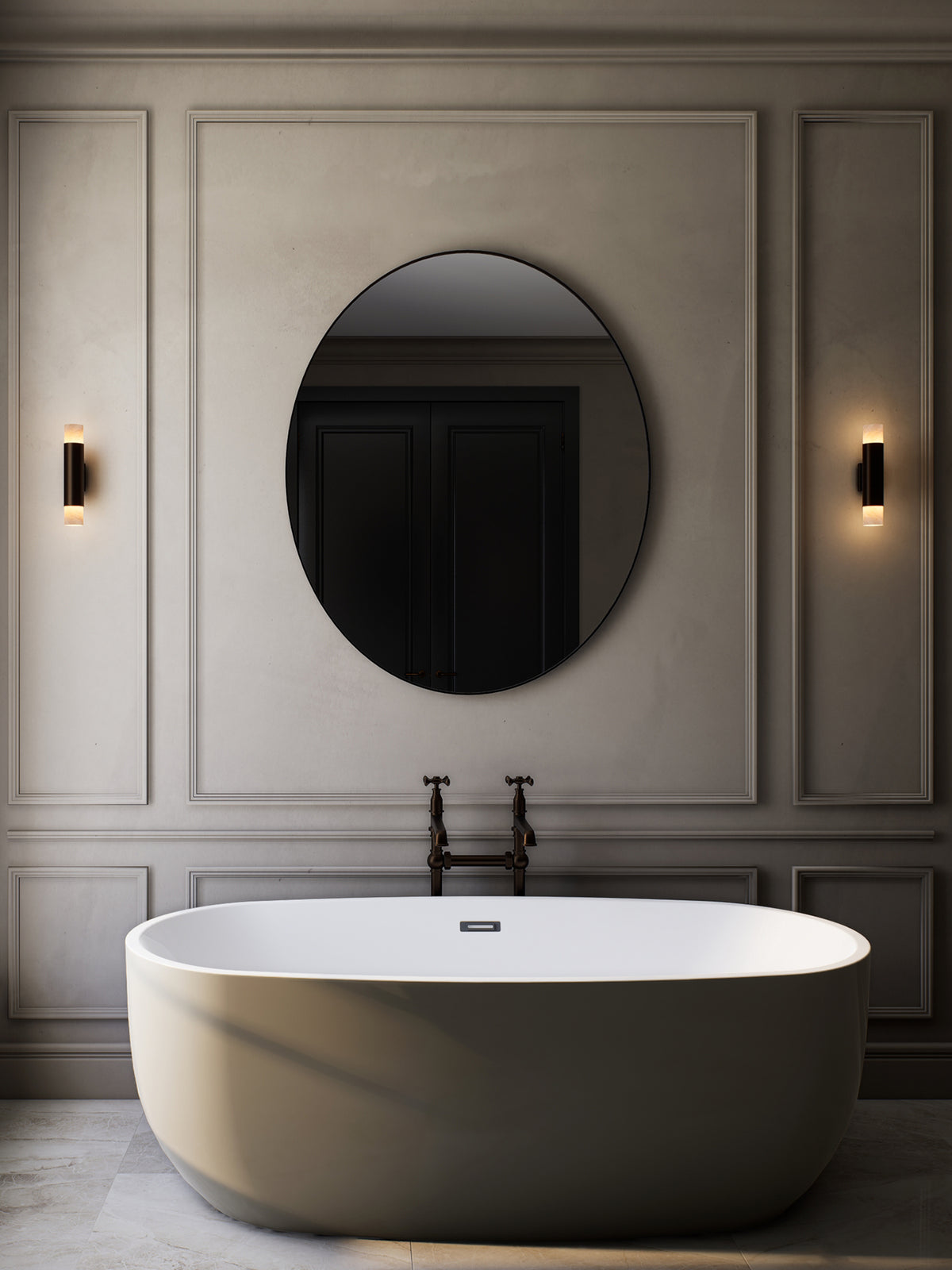 ROMA Wall Tall — installed beside modern freestanding bathtub in bathroom