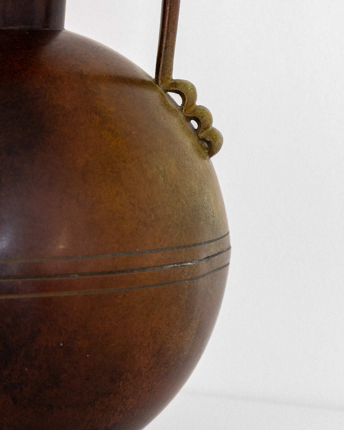 Graceful Art Deco Vase by Ystad-Metall, Sweden, 1930s — back view highlighting brass handle detail