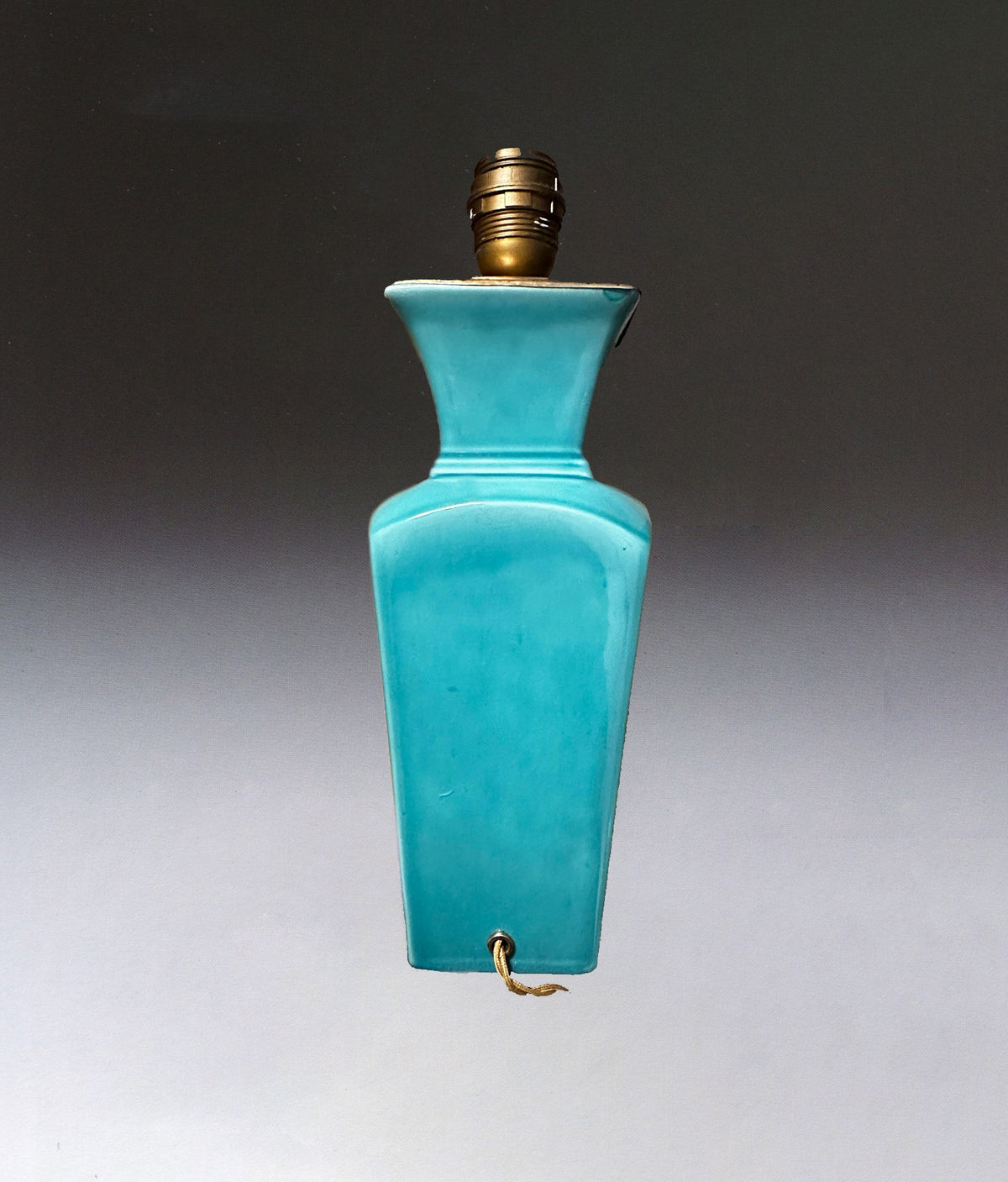 Pair of Art Deco Ceramic lamps By Paul Millet Manufacture de Sevres — side angle highlighting turquoise ceramic finish