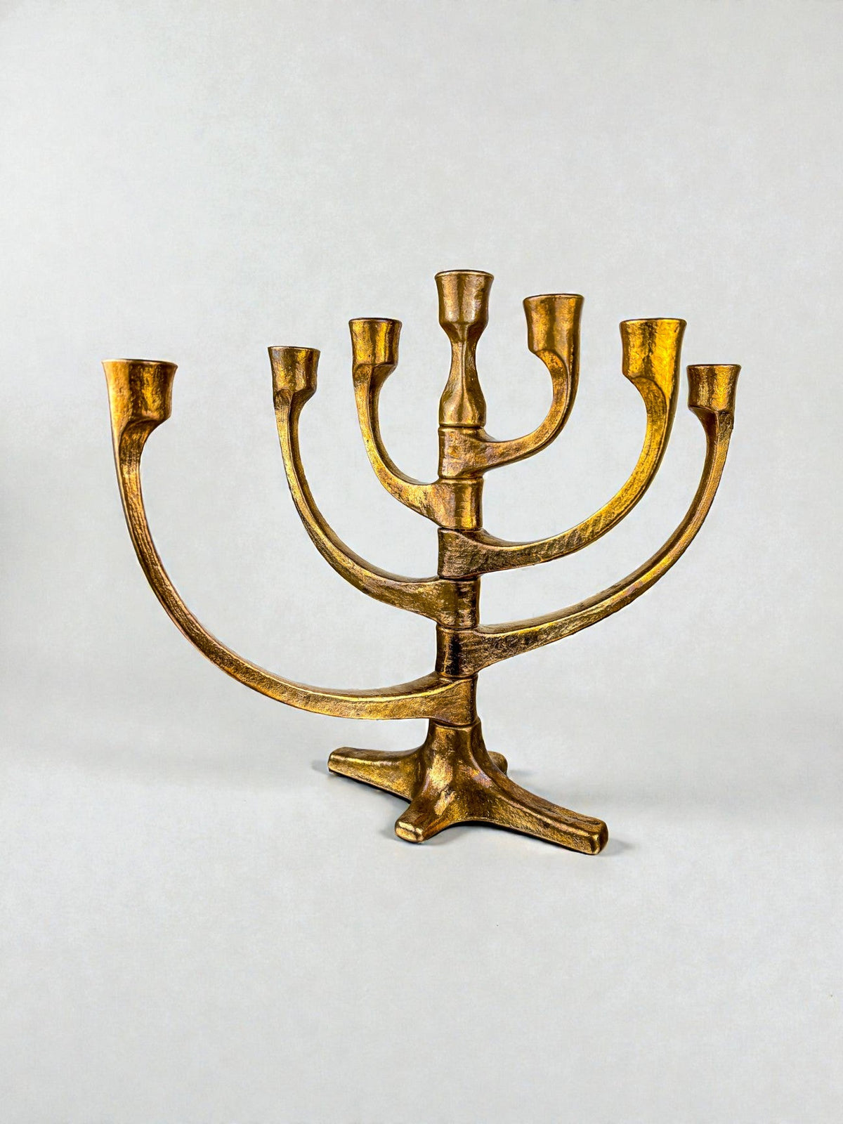 Brutalist Michael Harjes Adjustable Arms Menorah Candelabra in Bronze, Germany 1960s — side angle