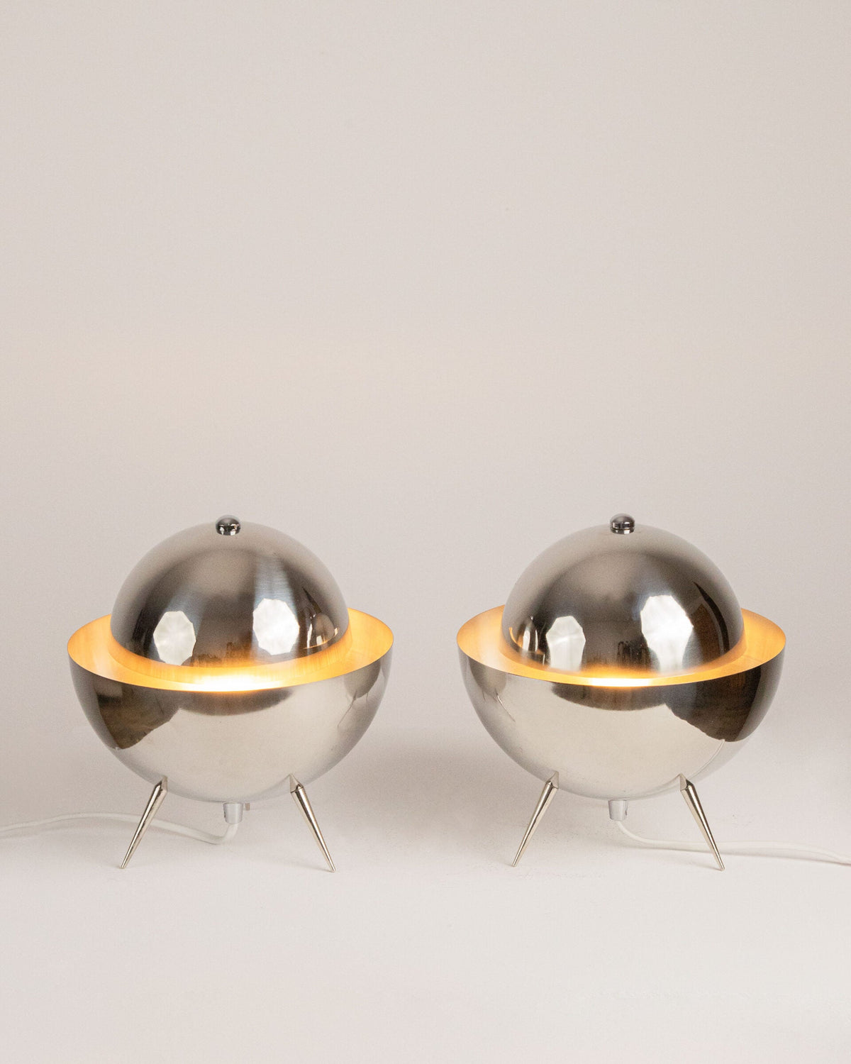 Pair of UFO Dome Table Lamps, Polished Stainless Steel, Space Age Style by Studio Ecubed | The Oblist