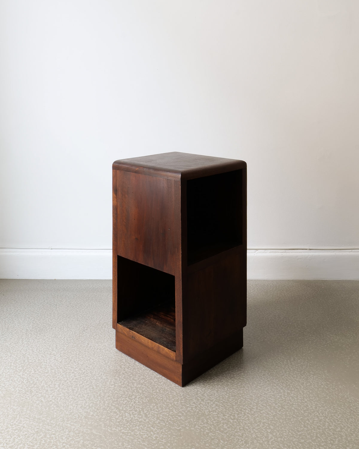 Dark wood Art Deco side table with geometric cubic form, 1930s