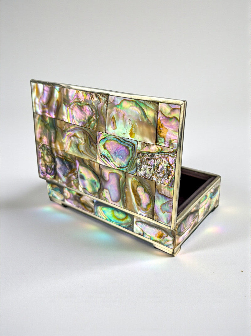 Abalone shell vanity box, Alpaca and wood, Mexico, Circa 1960's by Malamar Studio | The Oblist