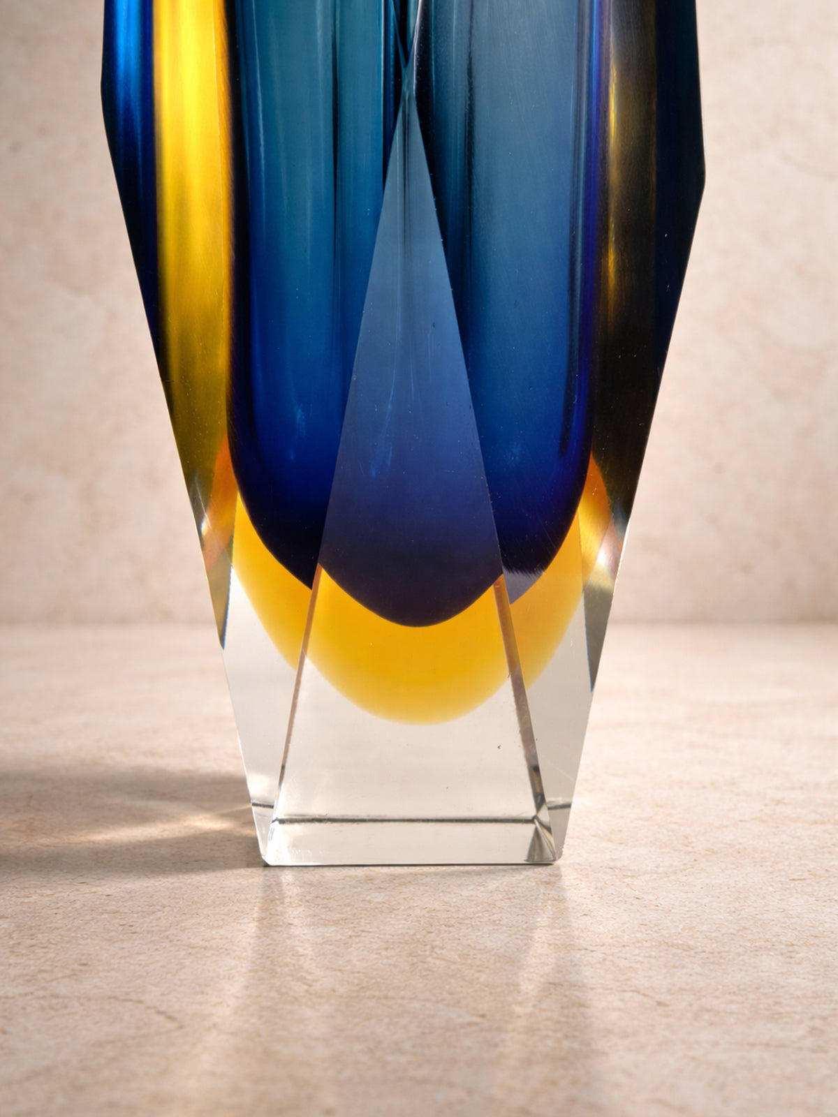 Large Flavio Poli Murano Vase - 1960s — close-up of colored glass base
