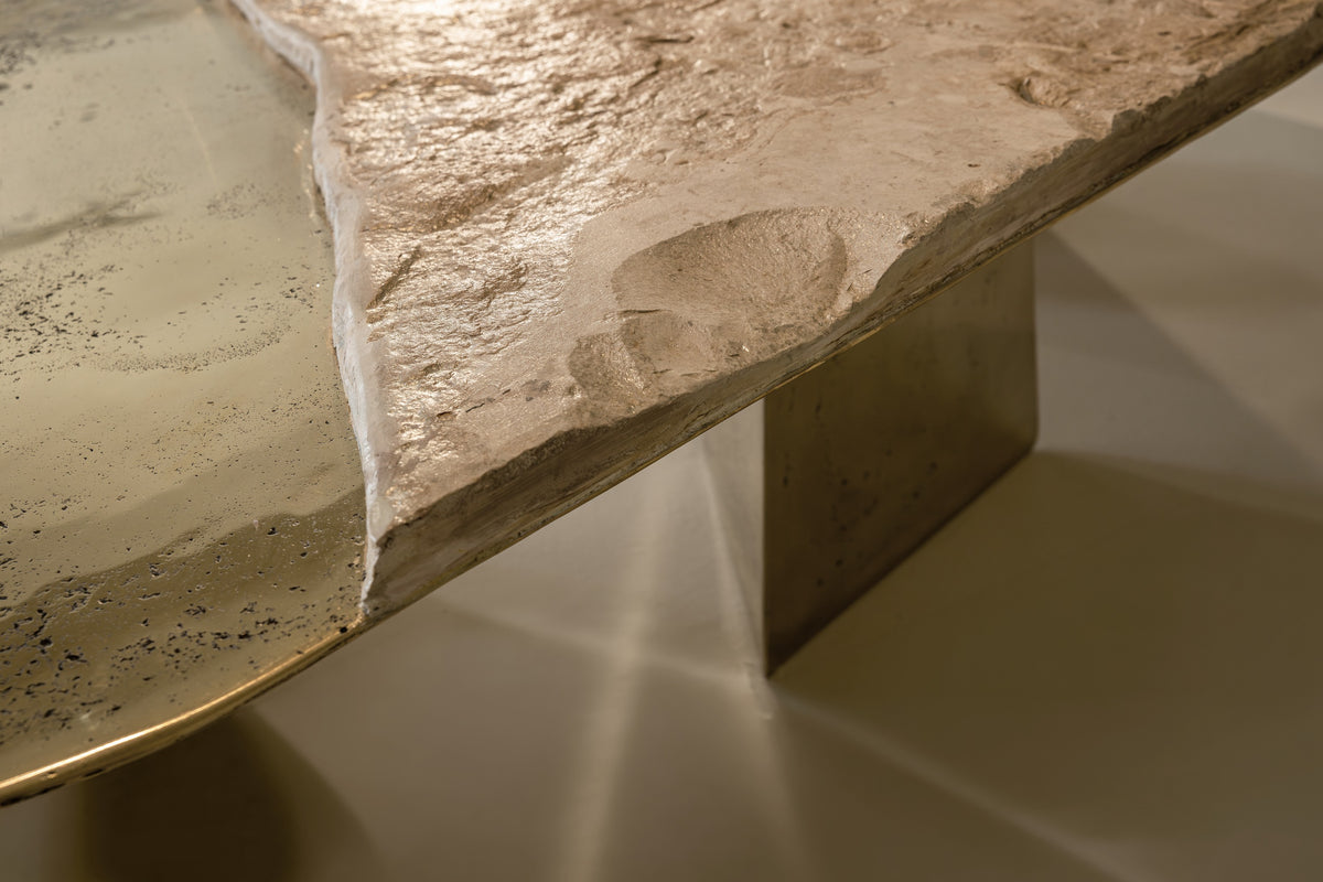 ACROPOLIS Sculptural Coffee Table - Brass and Travertine and Resin Coffee Table — alternate view