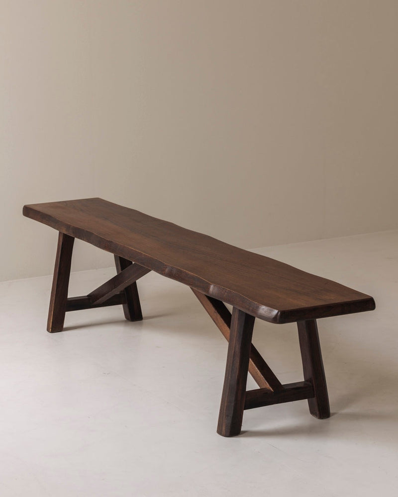 Sculptural Bench in Solid Elm by Aranjou, France, 1960s — in context