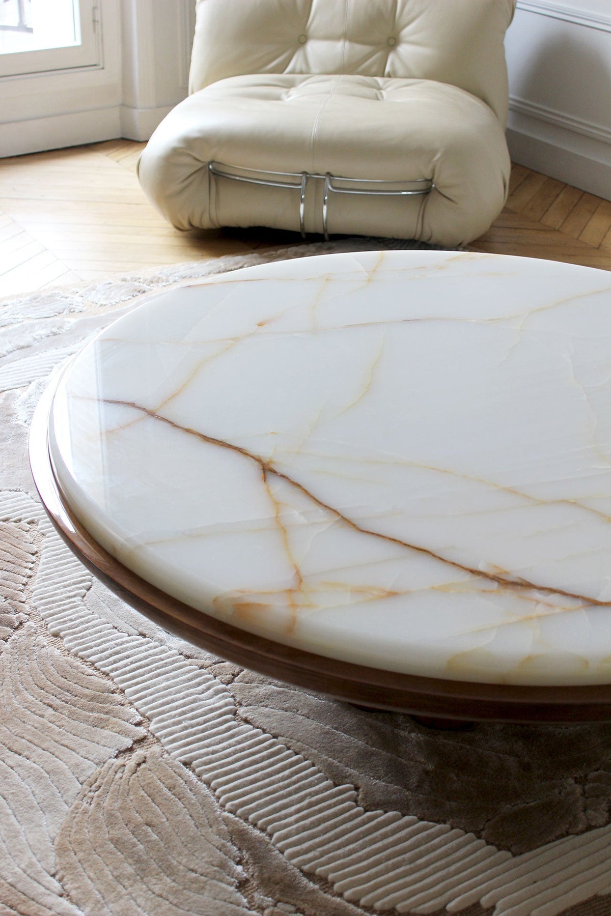 Edoni Wood and Shell Onyx Coffee Table — side angle