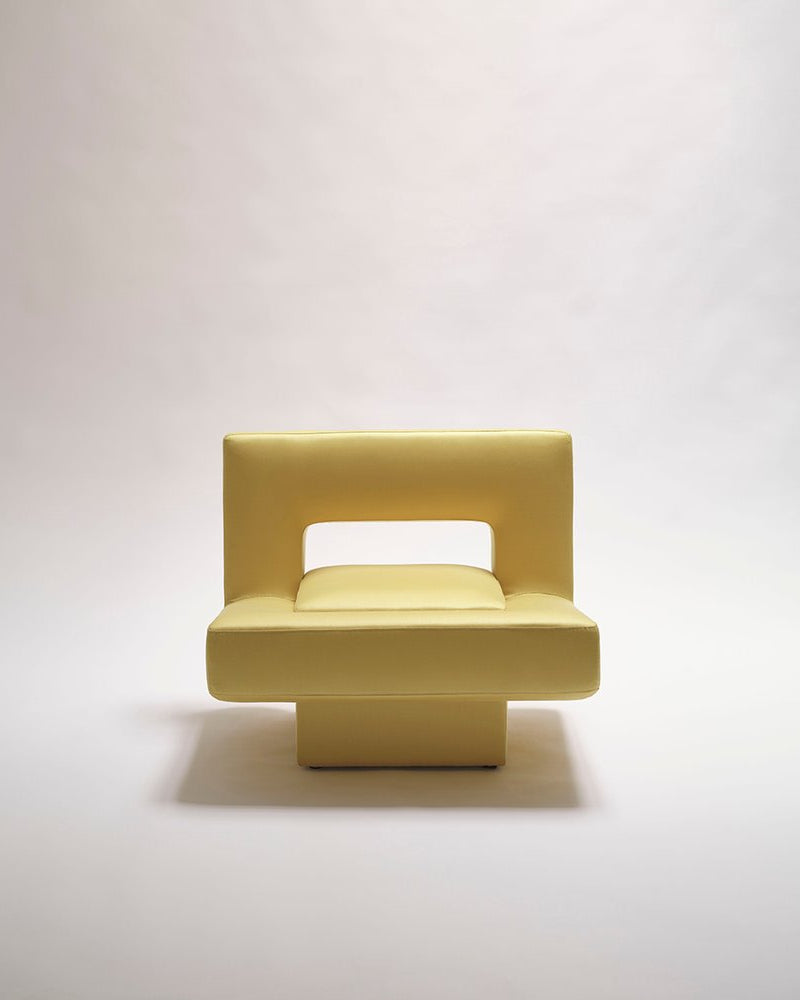 "Soft Block" sculptural Armchair — close-up