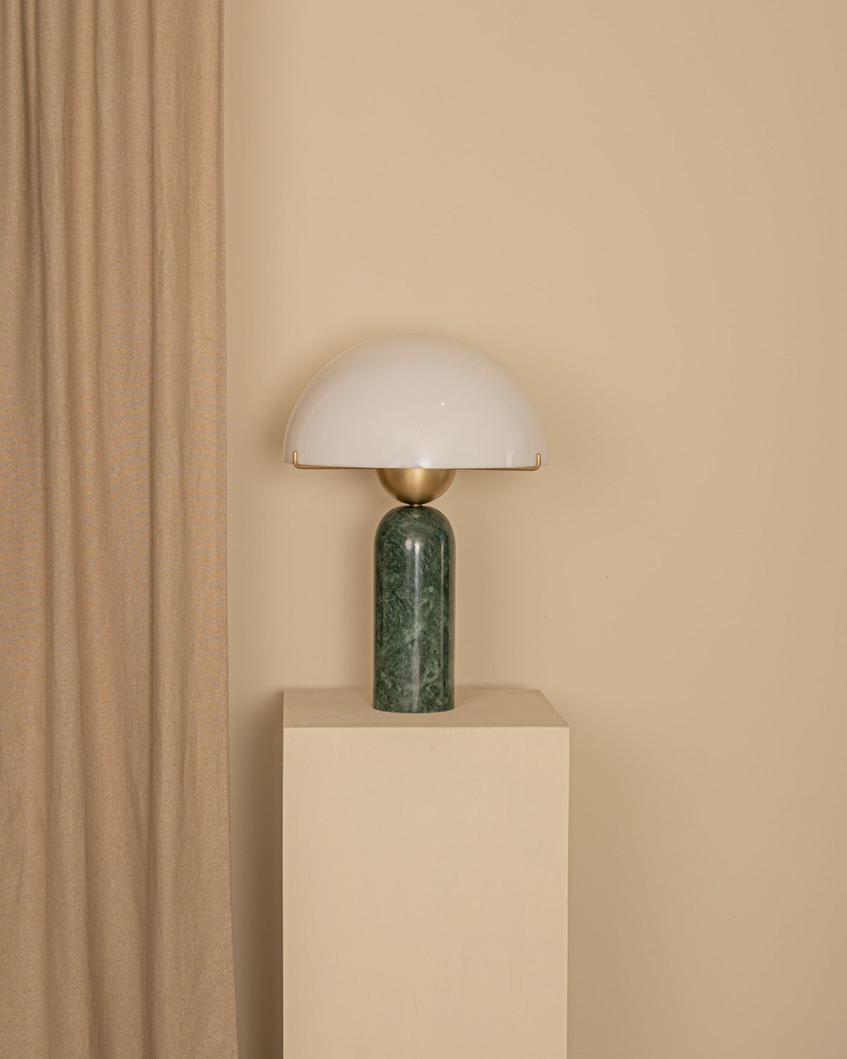 Peono green marble table lamp with white dome shade by Simone Marcel