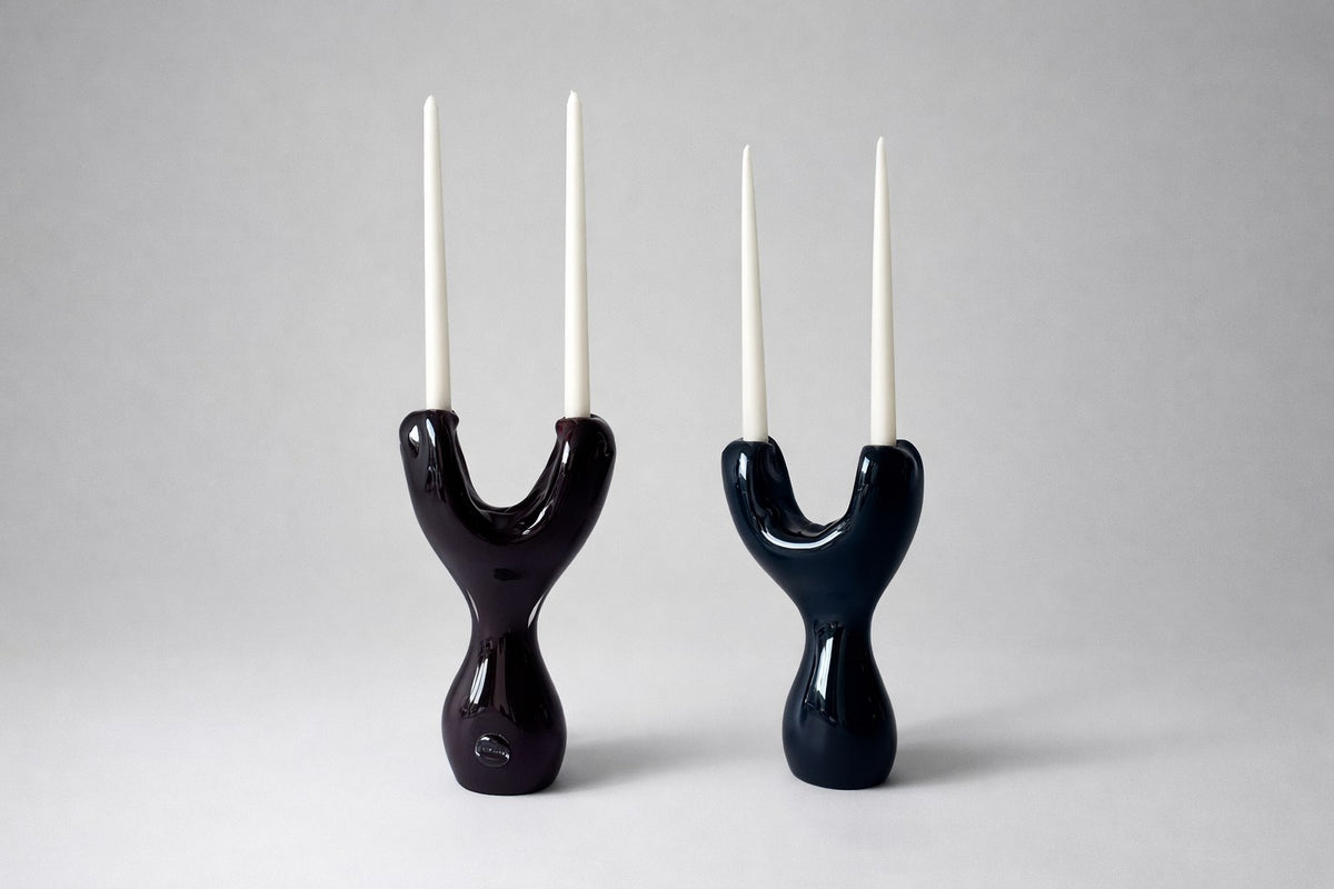 Sylve Candle Holder II — side view of glossy ceramic in dark colors
