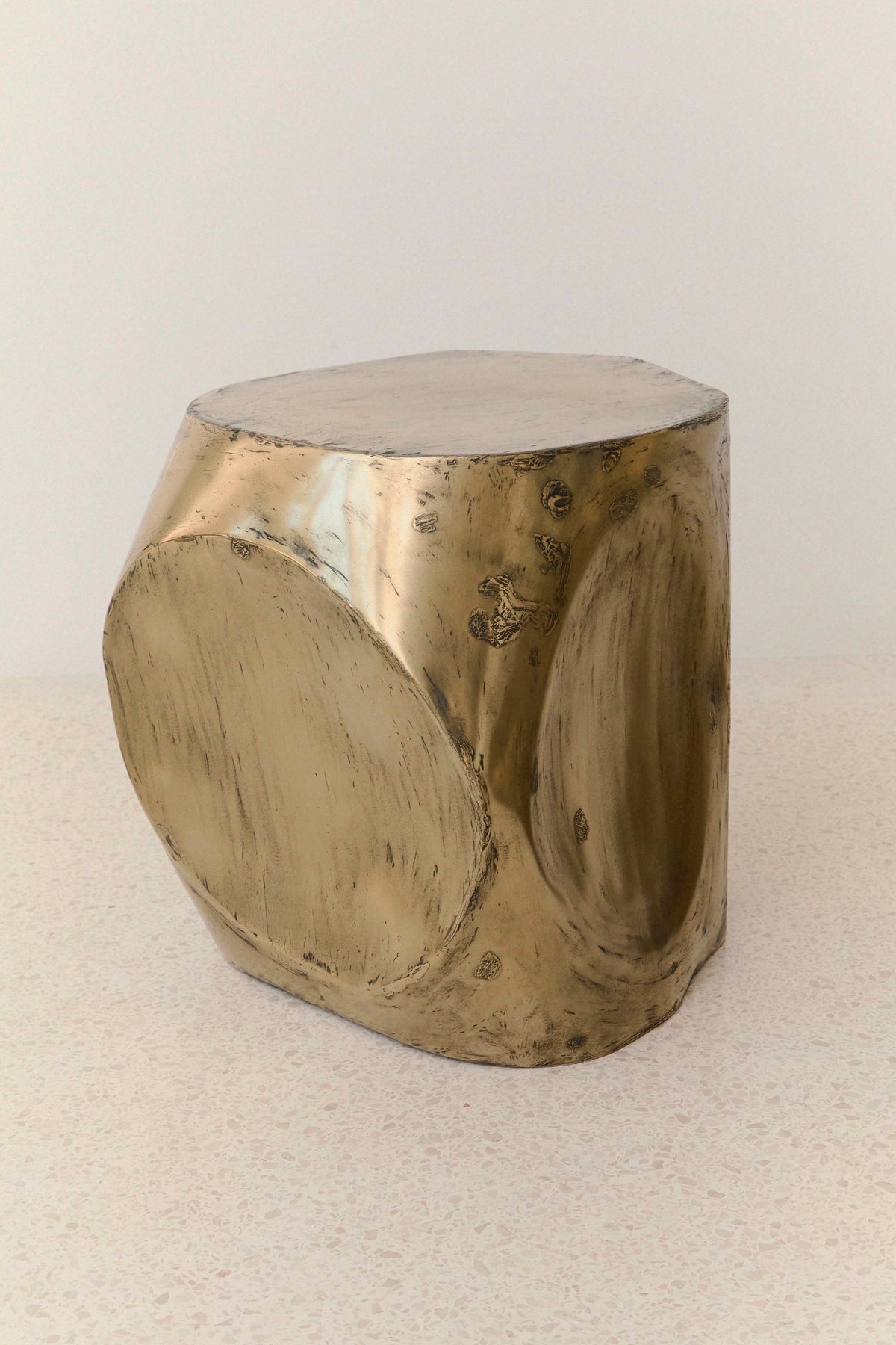 ROCHER SMALL TABLE IN POLISHED BRASS RESIN by Atelier Ellery | The Oblist — polished brass finish, modern design