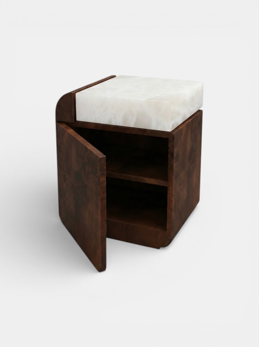 'Amo' Wooden and Marble Storage Table — side angle