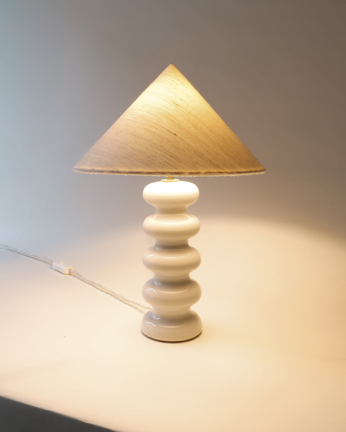 Vintage Table Lamp in Ceramic - Sculptural Collection — top view of white ceramic base with beige shade