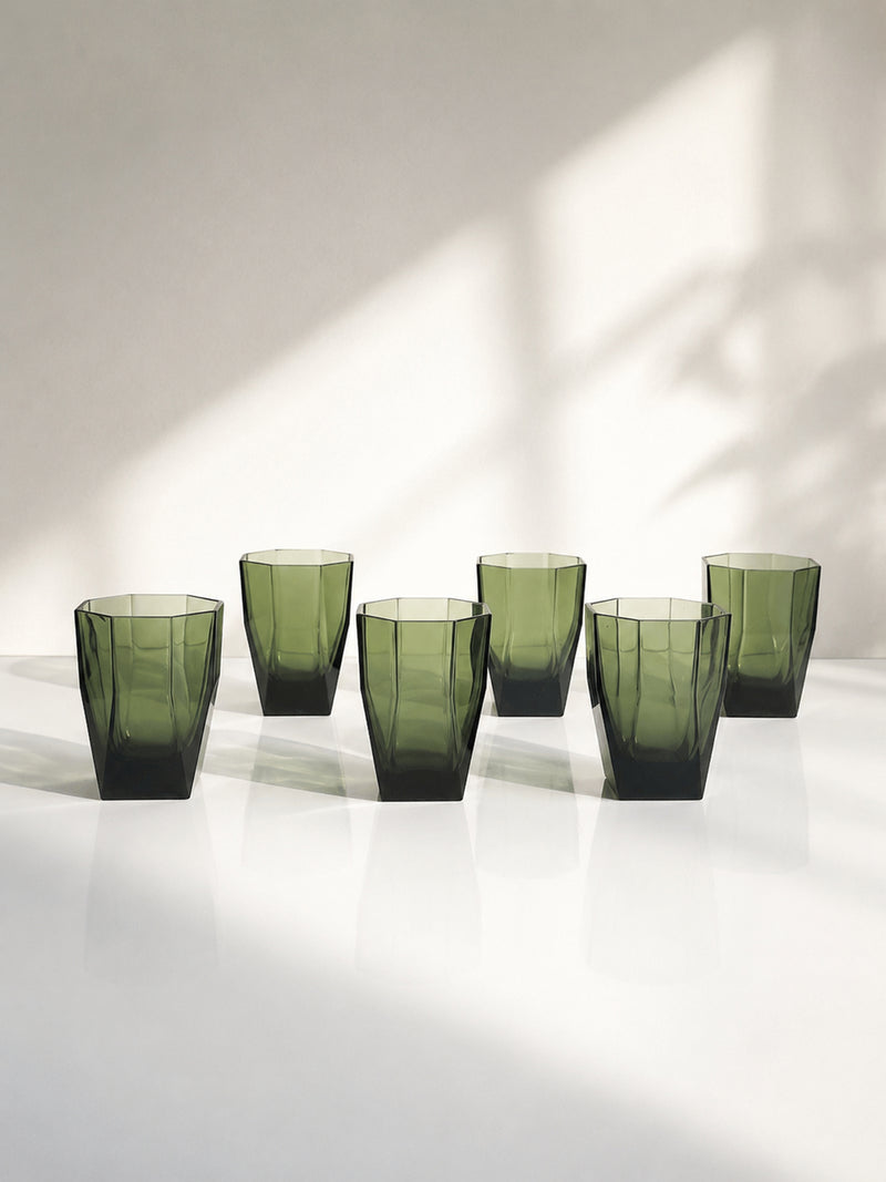Moser Art Deco Prismatic Cut Glass Tumblers, Set of Six - 1930s — side angle