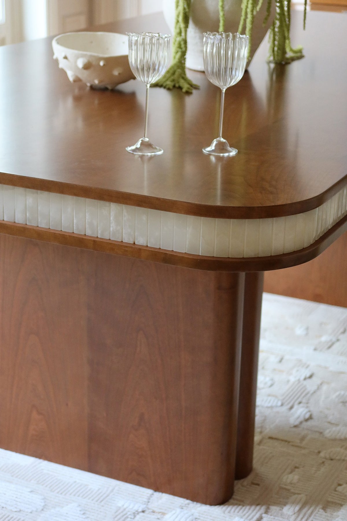 Doppio Wood And White Onyx Dinning Table — lifestyle setting