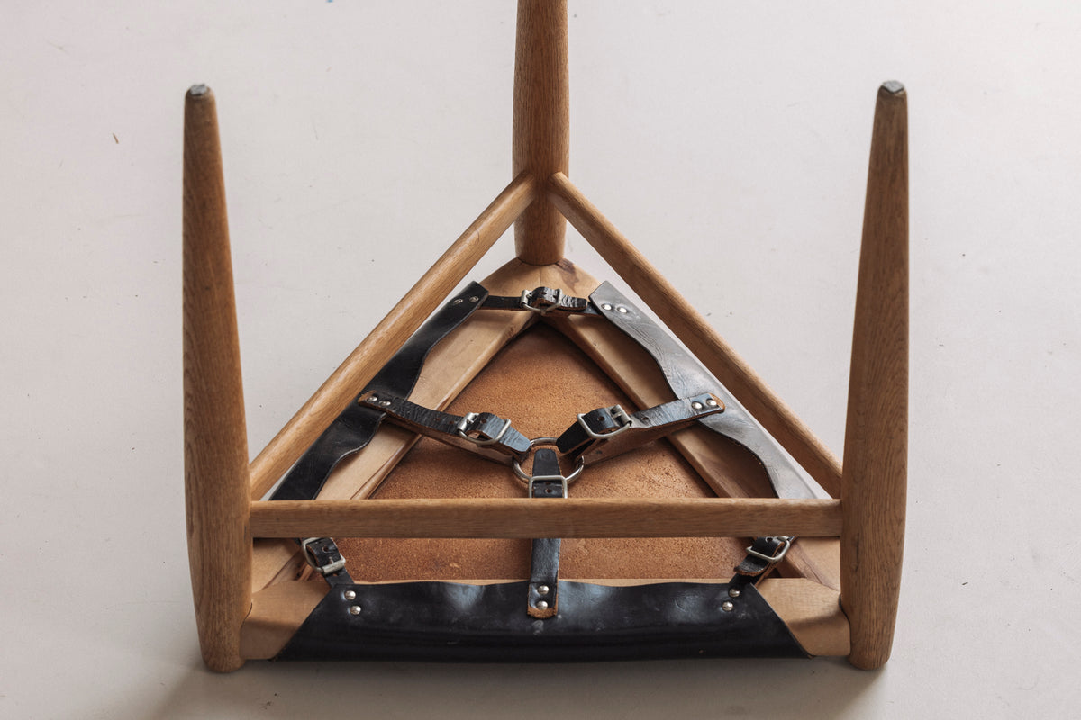 Rare Tripod Stool in Leather by Uno & Östen Kristiansson for Luxus, Sweden 1960s — additional view
