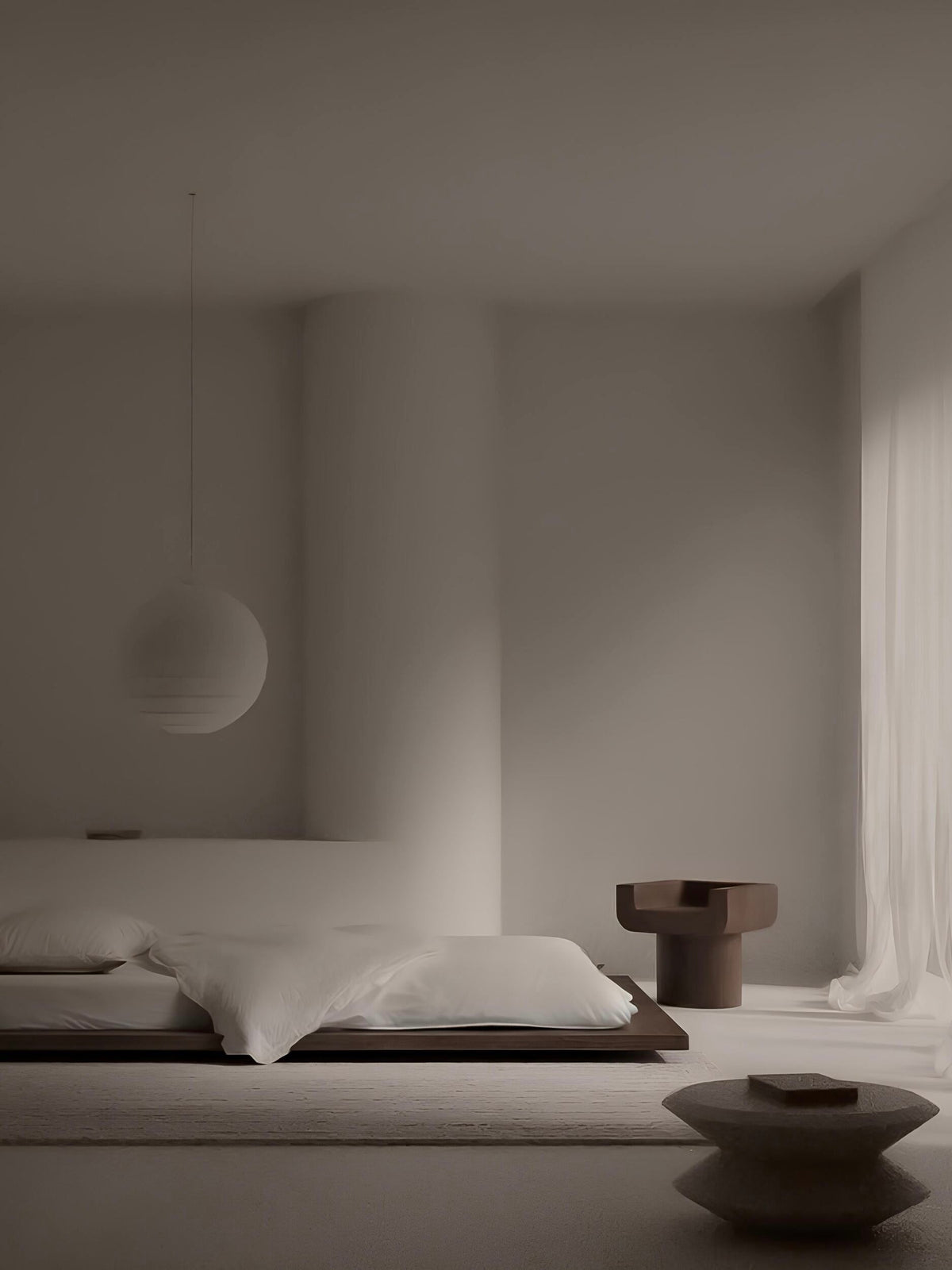 M_001 Chair — back view in minimalist bedroom setting