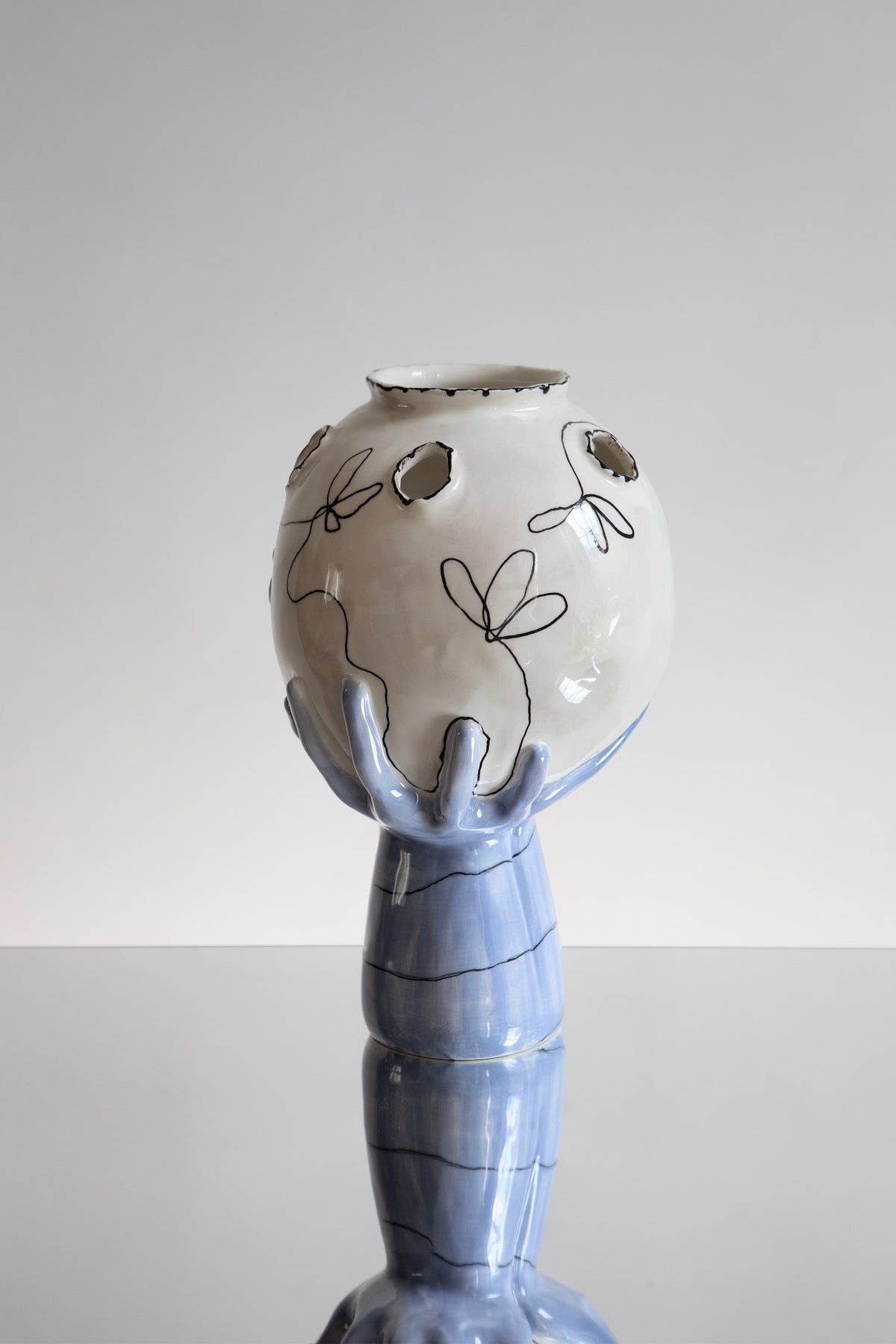 Head in Hands Hand Made Sculptural Ceramic Vase — lifestyle setting