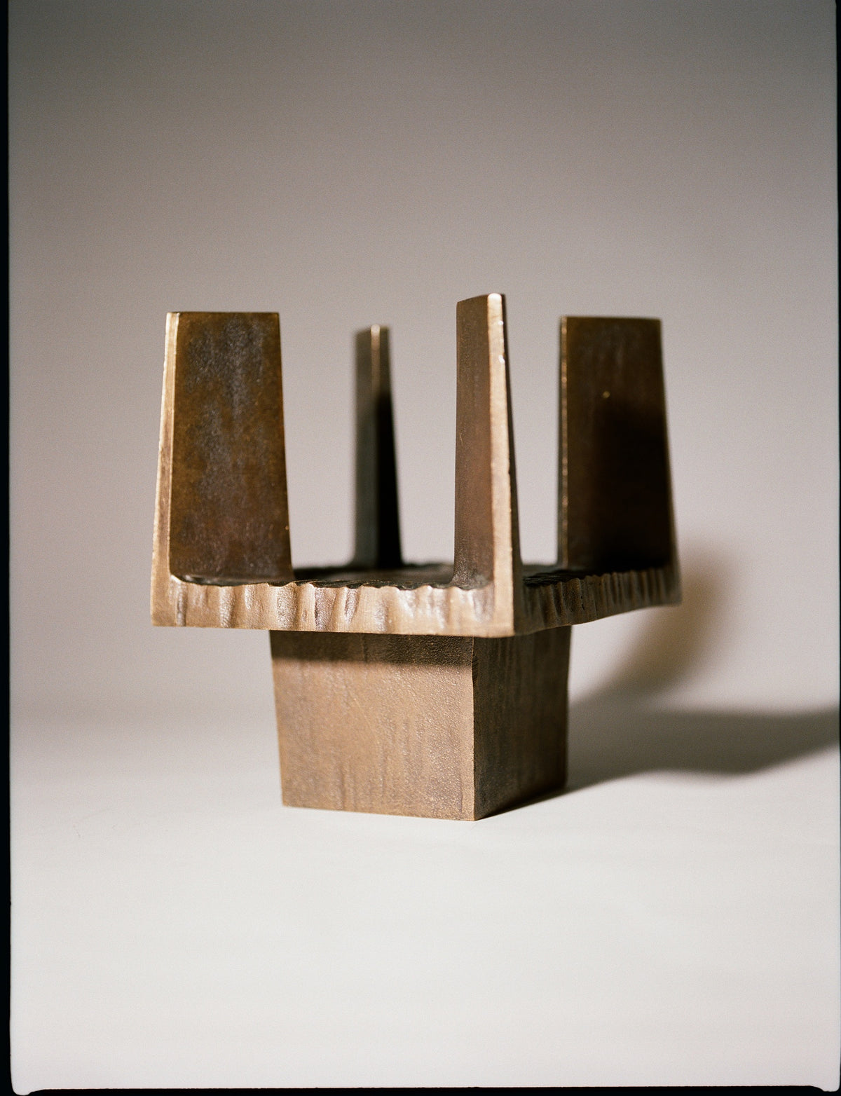 Vintage French Bronze Mid-Century Candle Holder Circa 1950 — angled view highlighting textured bronze finish