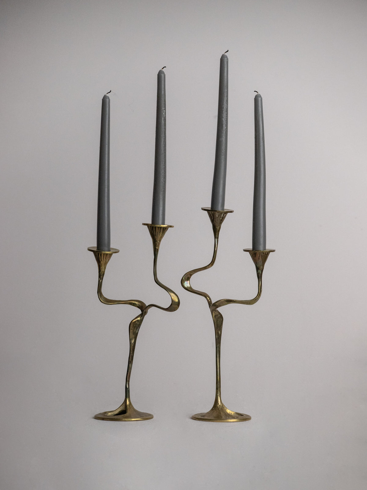 Pair of Brass Serpentine-Arm Candelabra, Organic Brutalist Style, Attributed to Kurt Jesch, Austria 1960s — in context