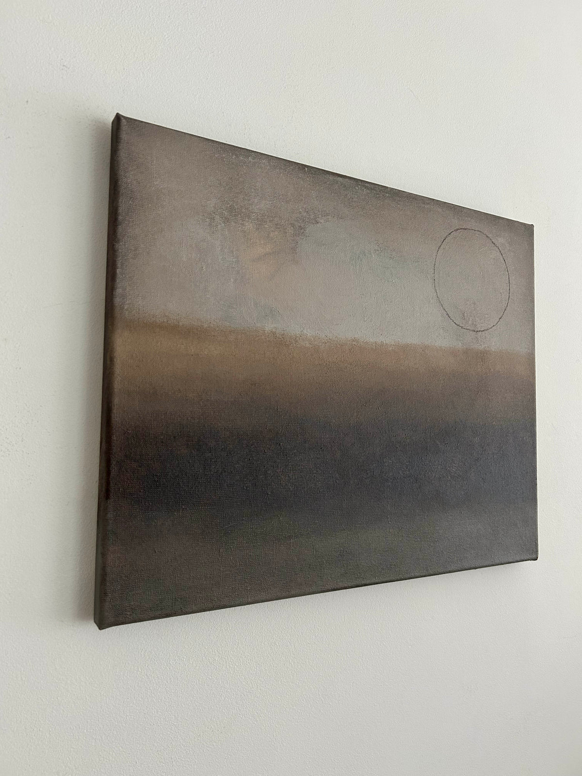 Dawn Painting — top view showing muted earth tones on canvas
