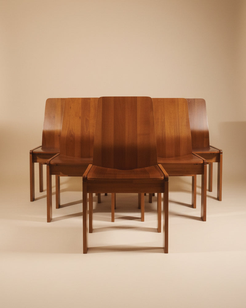 Set of 6 Enzo Berti bentwood dining chairs in warm walnut