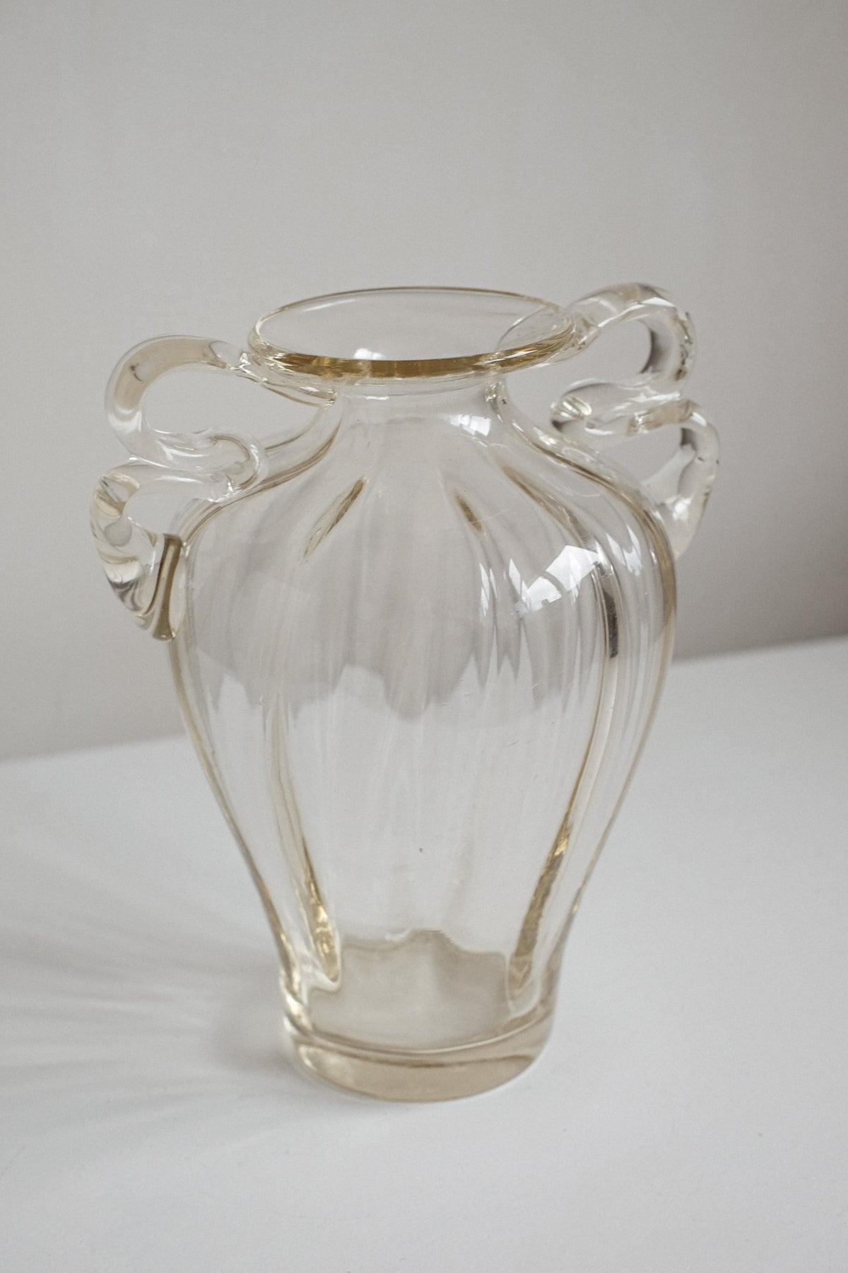 Elegant Handcrafted Glass Vase with Decorative Handles — alternate view