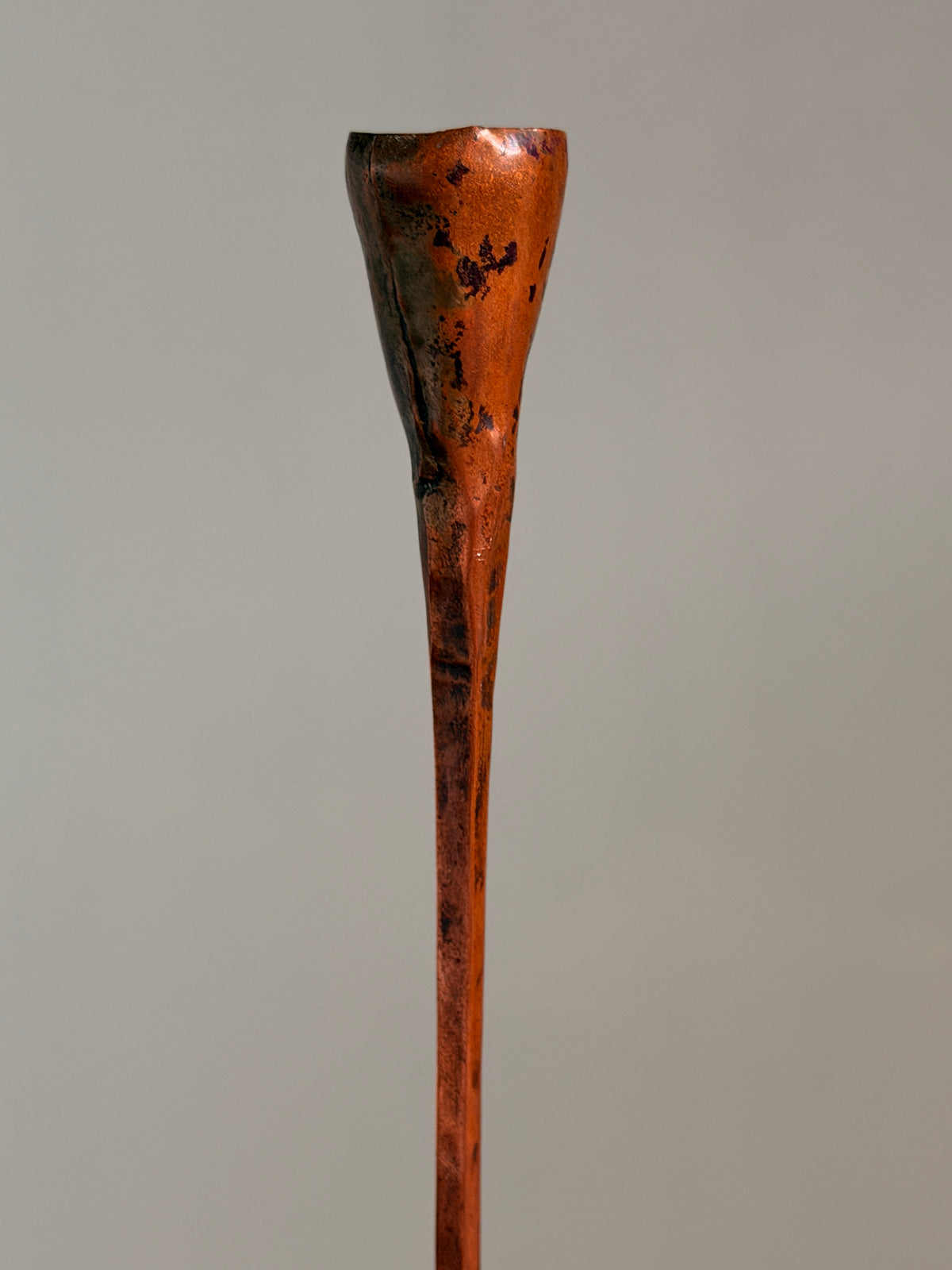 Sculptural brutalist candlestick in copper, in the style of the Marolles workshop, circa 1 — side angle