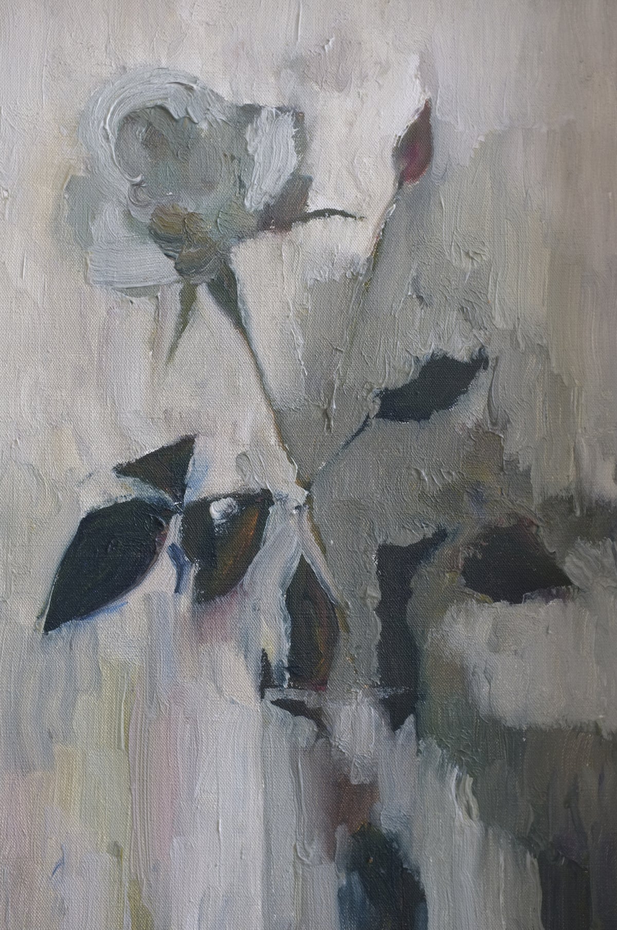White rose oil painting detail showing brushwork and petals by Gunnar Persson