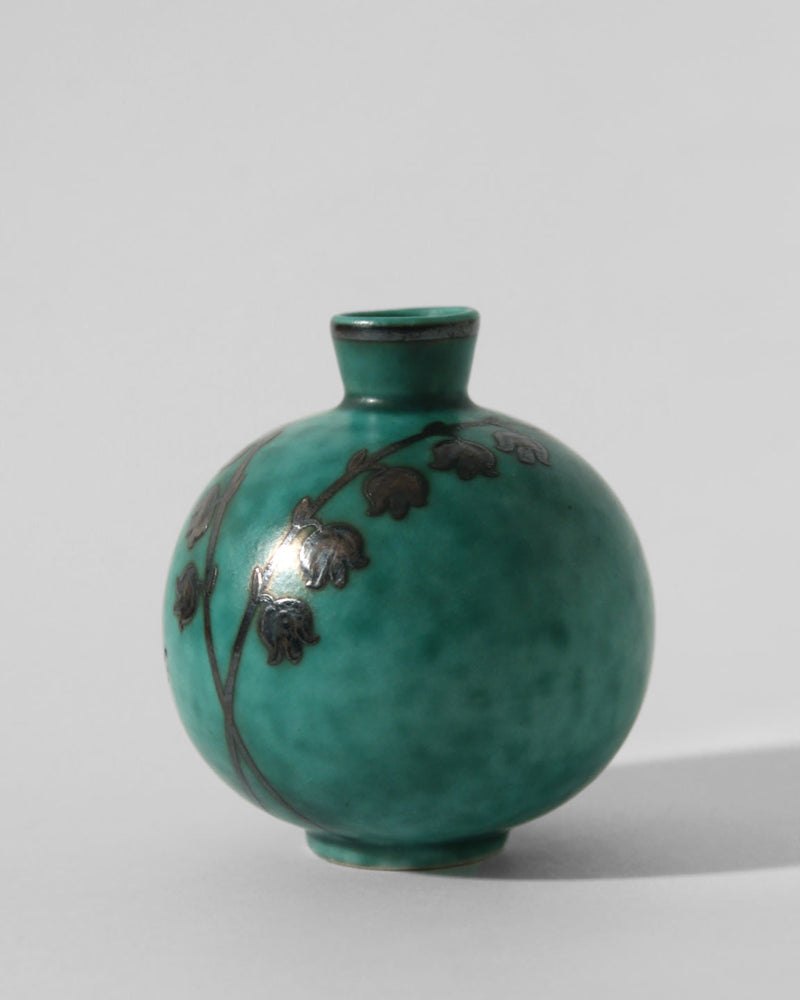 Wilhelm Kåge "Argenta" Lily Of The Valley Miniature Ceramic Vase, 1930s by Vintage Stories | The Oblist — turquoise ceramic w