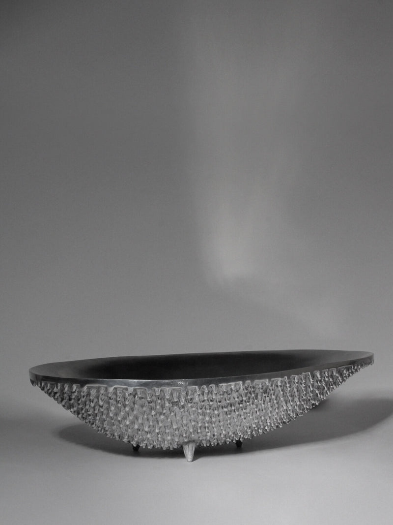 Contemporary Textured Aluminum Bowl On Legs — close-up