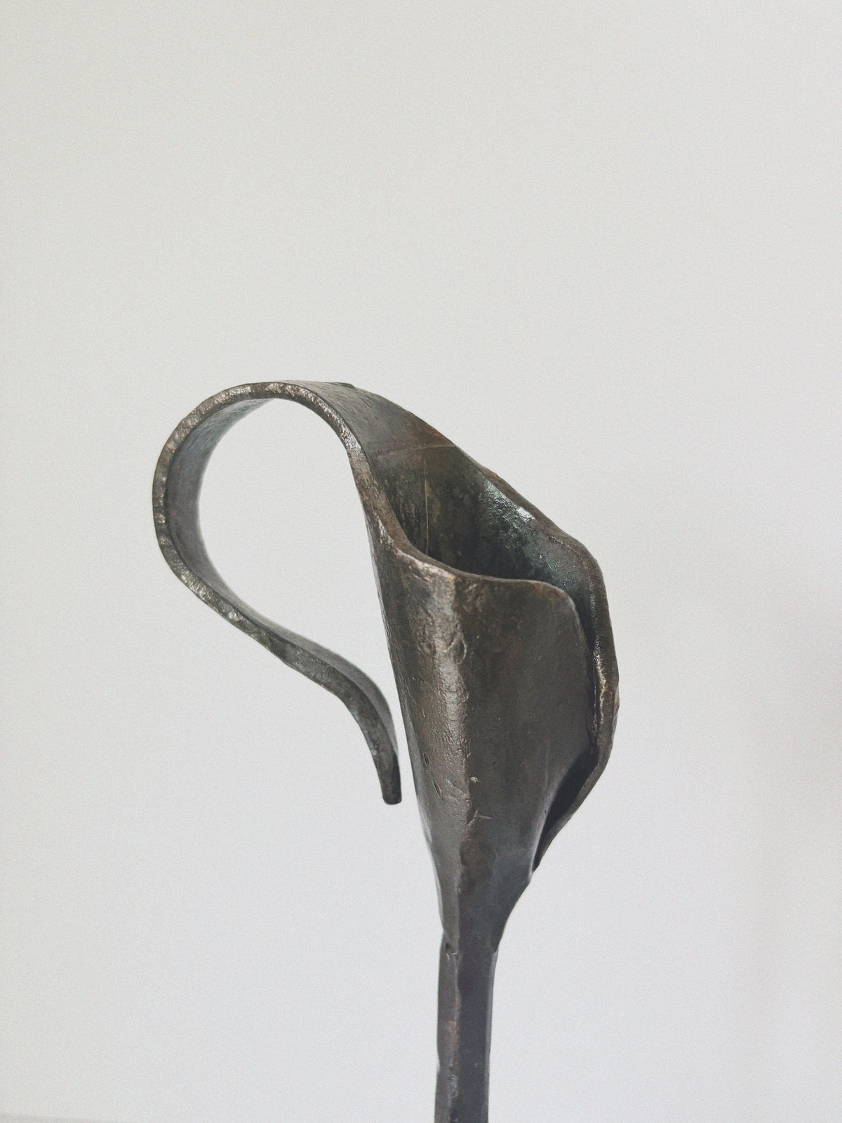 Pair of Forged Steel Artisan Candleholders, Poland — side angle