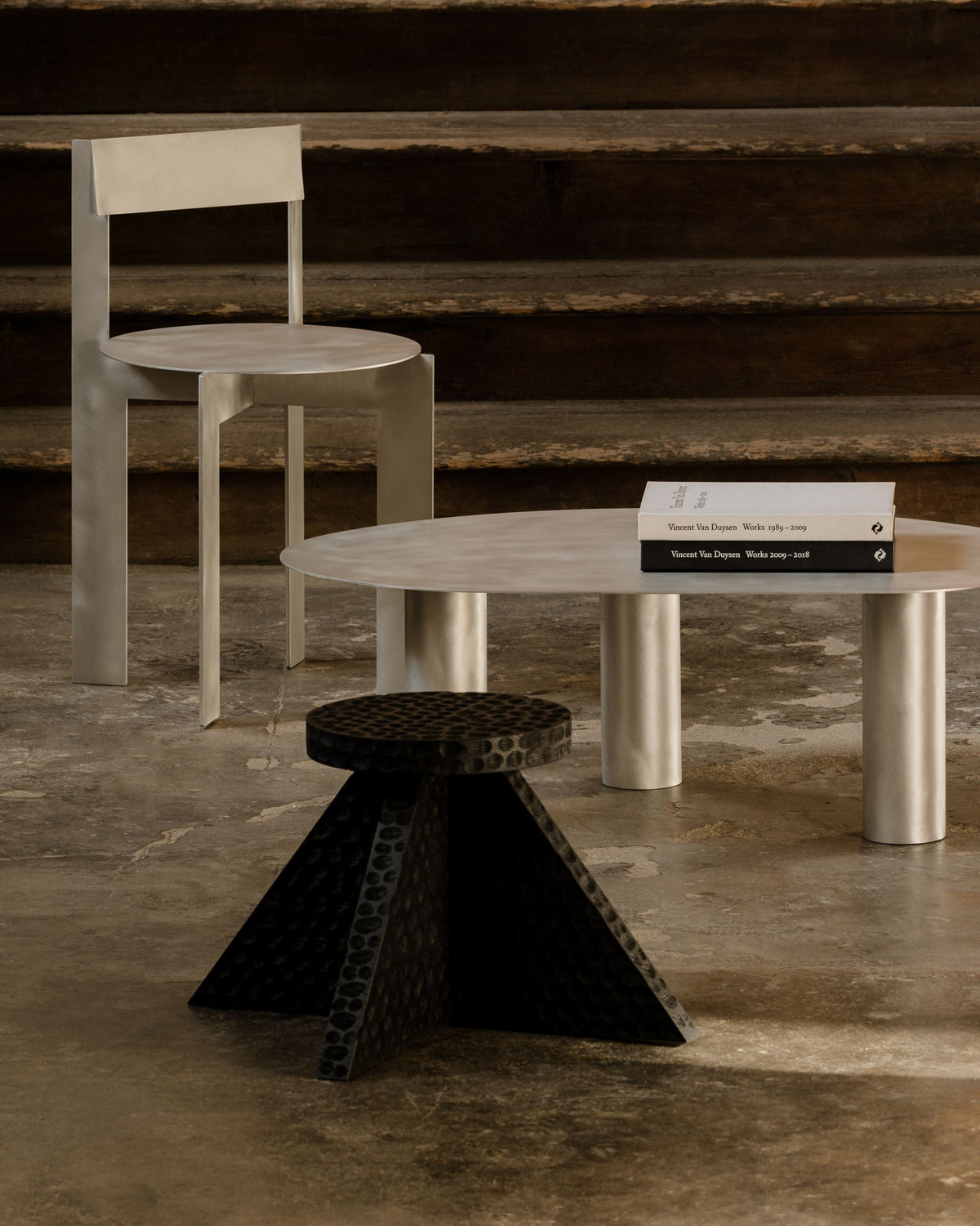 Coffee Table object115 — round metal table in modern interior setting