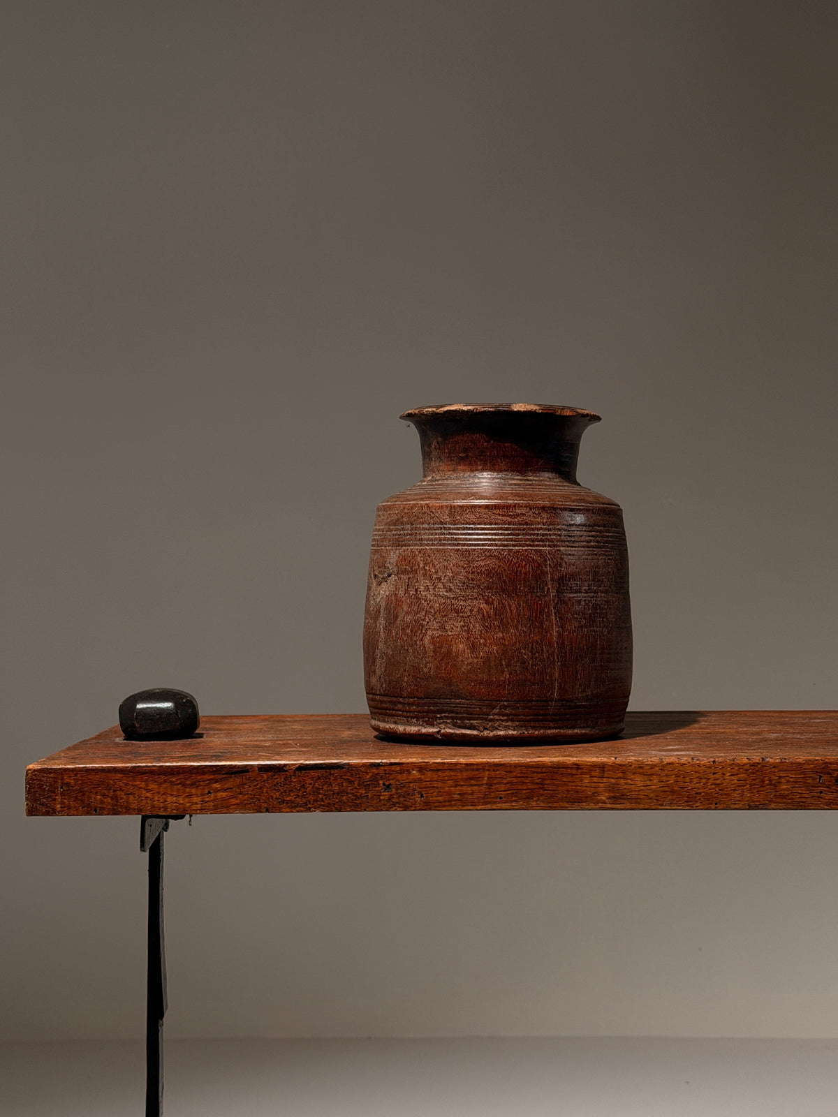 Carved wooden vase, French folk art, early 20th century. — detail view