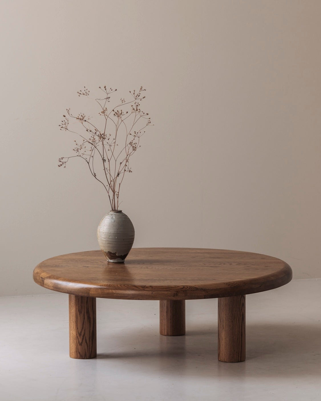 Sculptural Round Coffee Table in Solid Oak, France 1960s by Modern Living | The Oblist