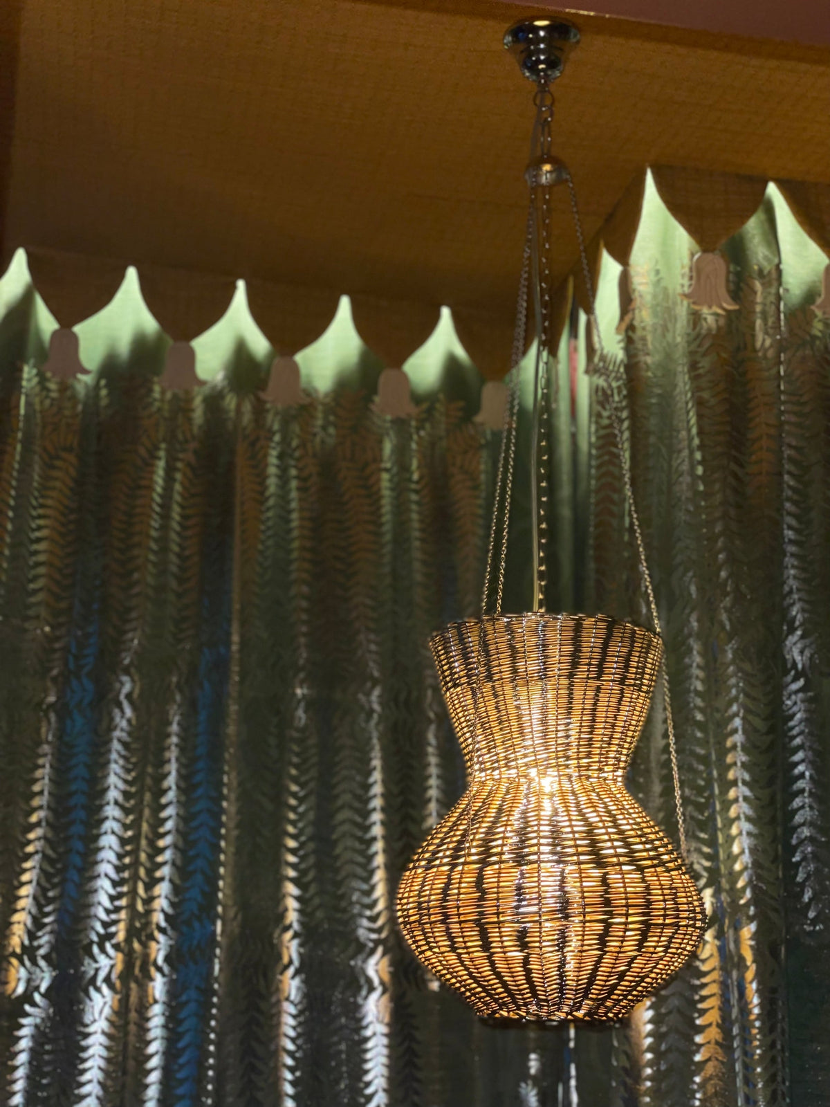 OMAN Contemporary Pendant Light in Metal and Woven Wicker design by Léa Zeroil — close-up