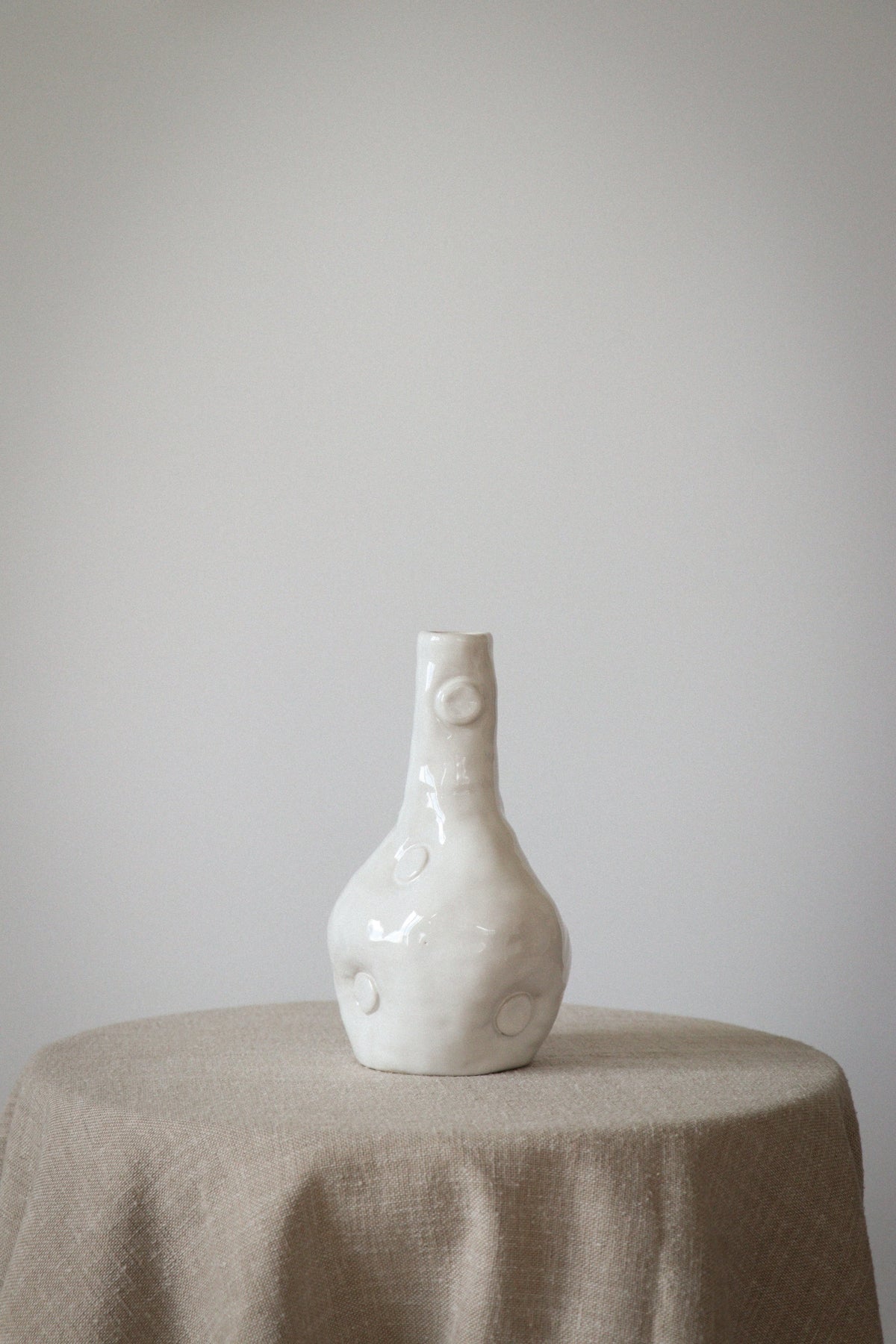 Soft Button White Stoneware Vase — detail view