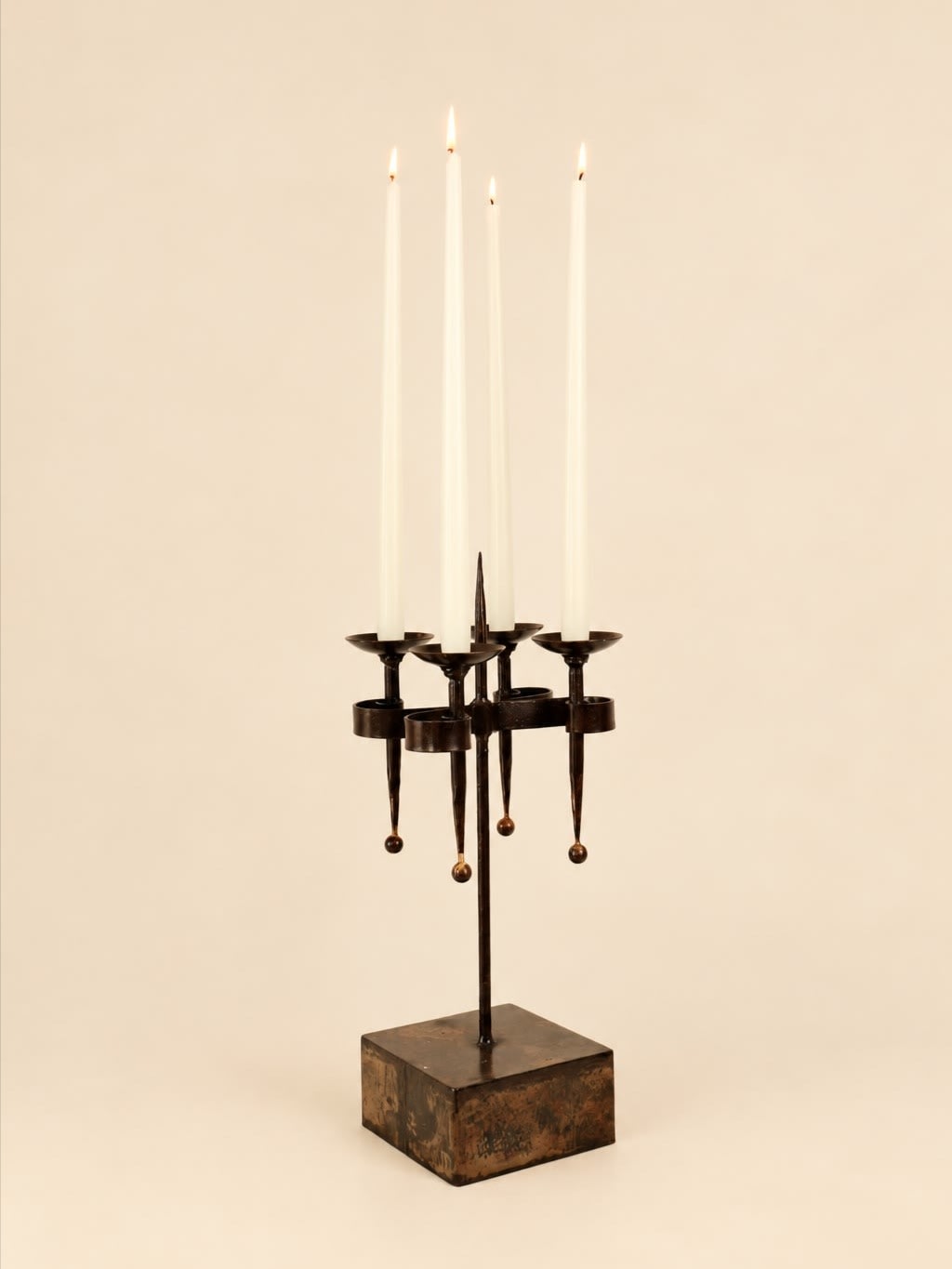 Vintage Brutalist Wrought Iron Four-Candle Candelabra — in context