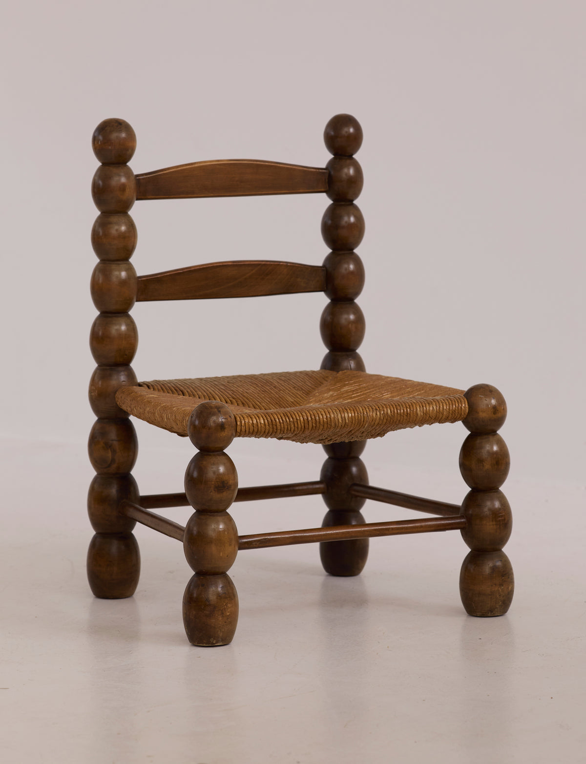 Vintage French Oak Wood and Straw Low Chair C. 1940 by DIG IN JAPAN | The Oblist — handcrafted wood and straw