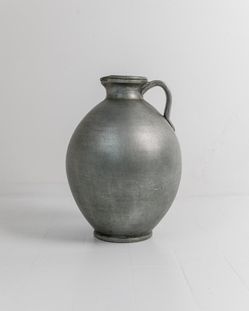 Vintage 1960s Studio Ceramic Vase with Handle, Large Rounded Form with Silver Glaze, Timeless Design, handmade Pottery, Elegant Gift Idea — detail view