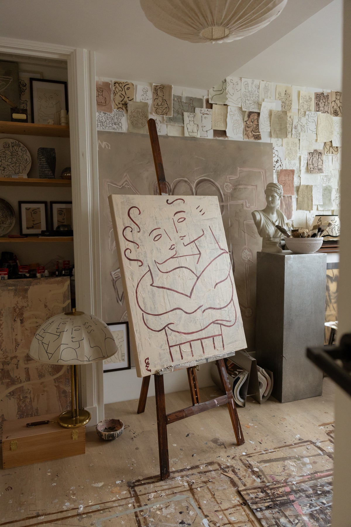 Le Cocoon — painting on easel in artist's studio